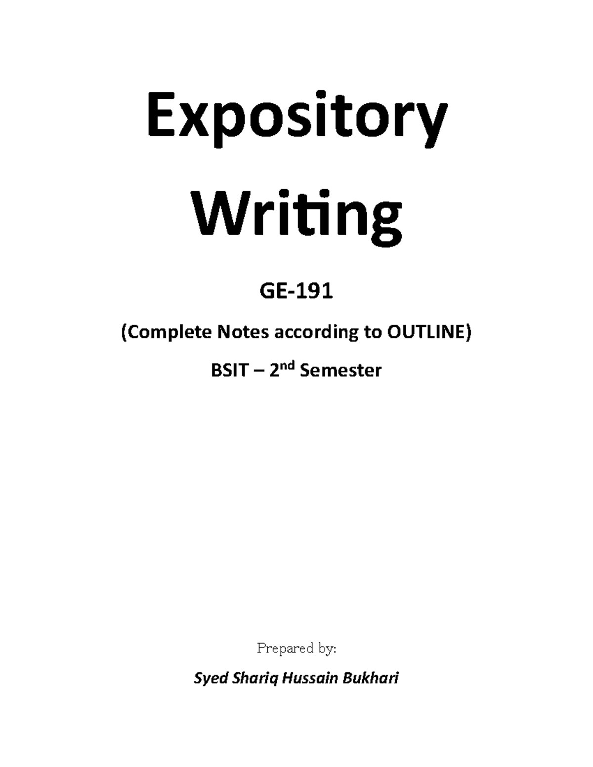 Expository Writing Complete Notes for GENG-201 BS 4 Years - Studocu