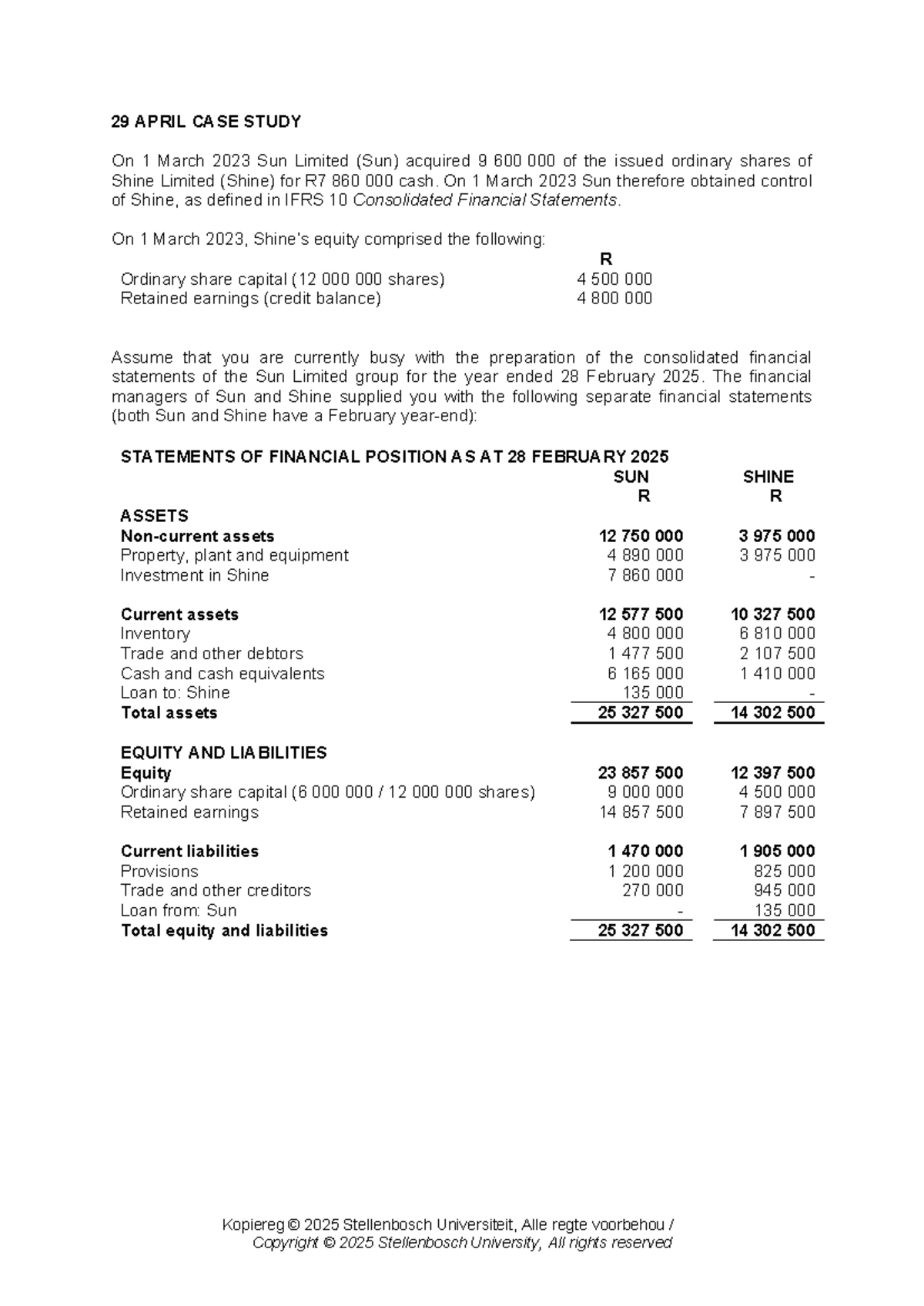 29 APRIL 2023 CASE STUDY: Consolidated Financial Statements for Sun Ltd ...