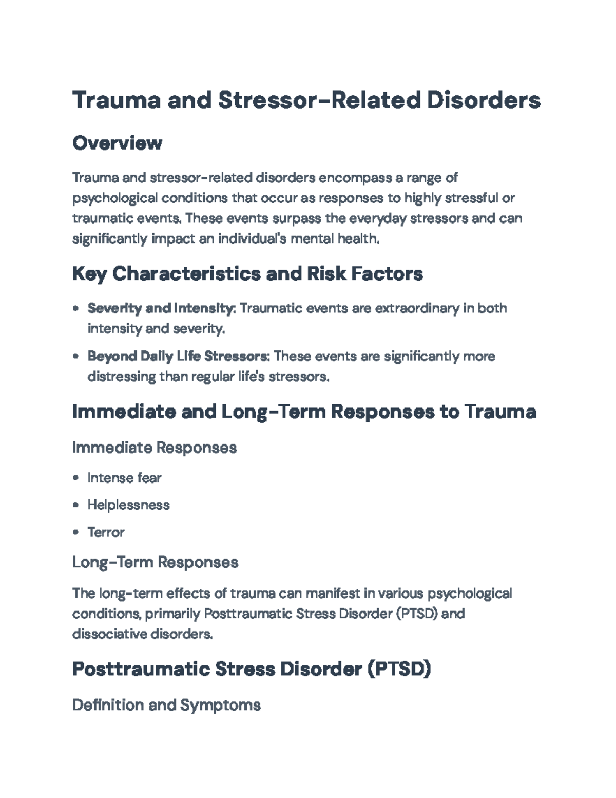 Trauma and Stressor-Related Disorders Overview (PSY 101) - Trauma and ...