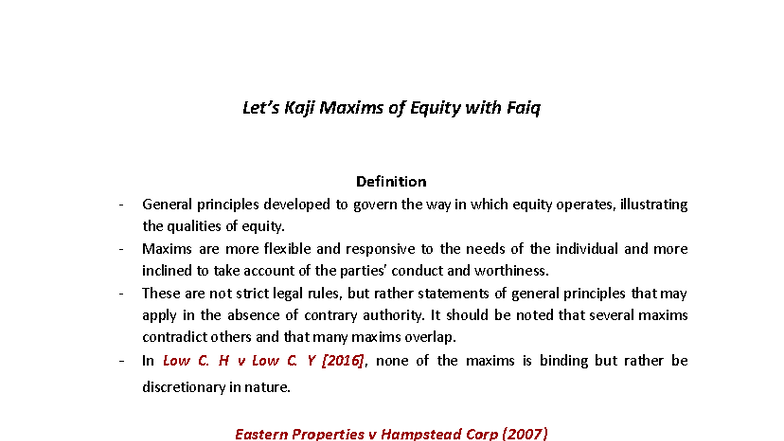 Kaji Maxims of Equity: Principles and Case Studies Explained - Studocu