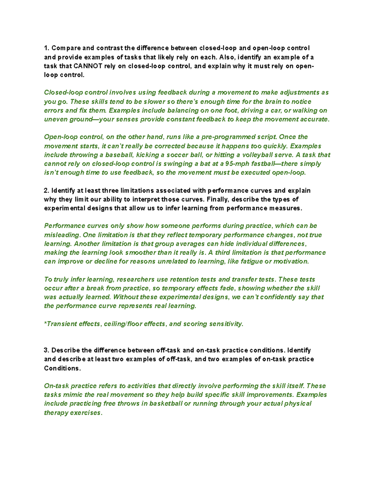 Motor Learning and Control: Key Concepts and Examples - Studocu