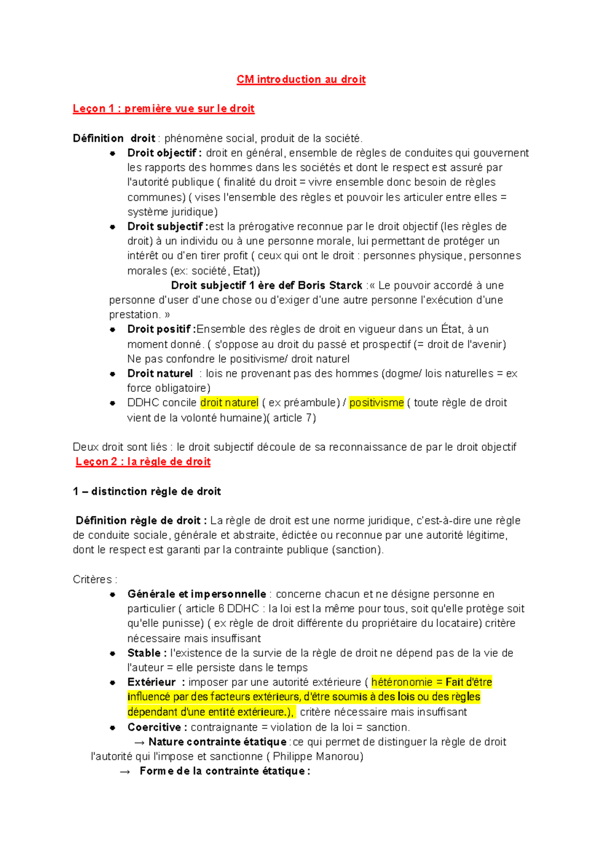 CM Introduction au Droit : Leçons 1 et 2 - Concepts Fondamentaux - Studocu