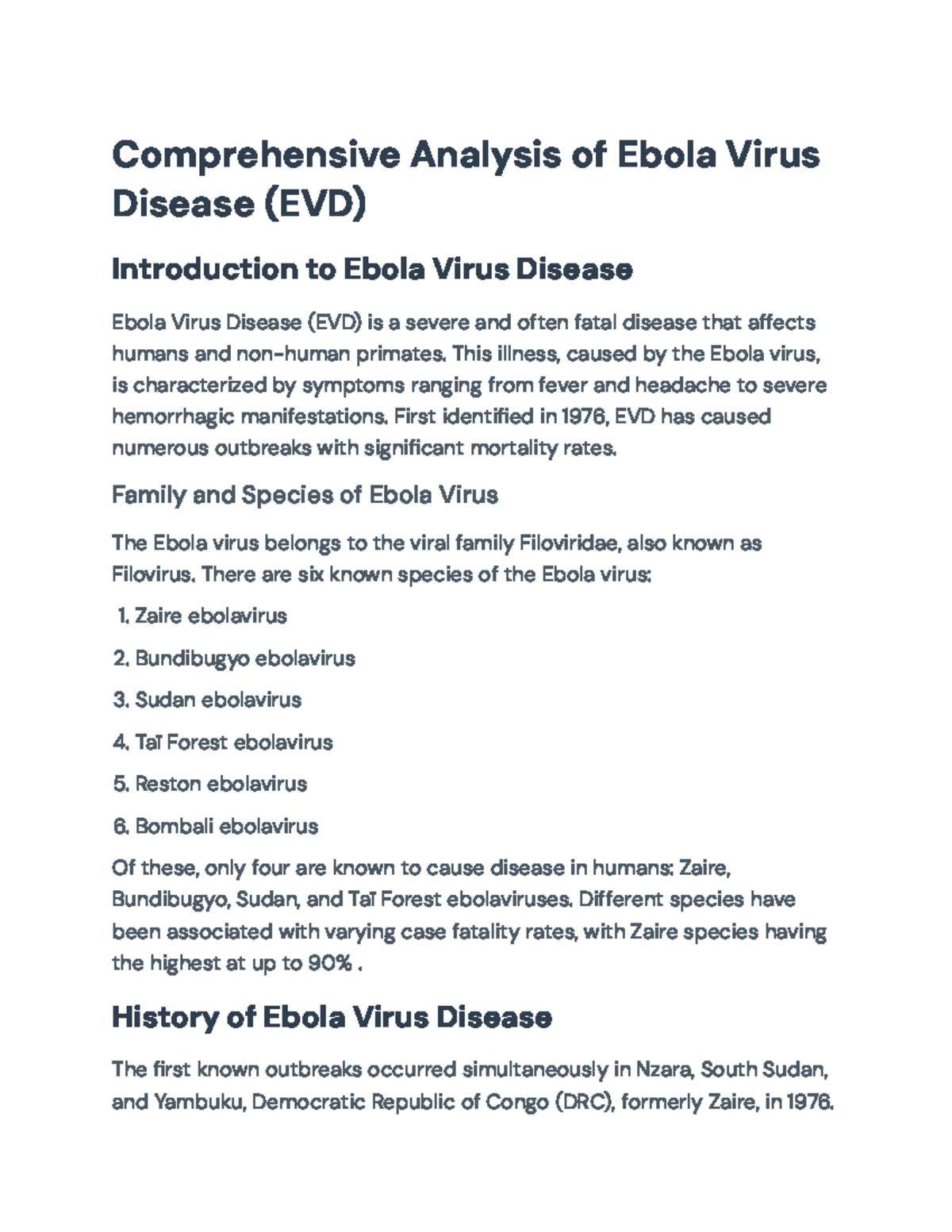 Comprehensive Overview of Ebola Virus Disease (EVD) Outbreaks and ...