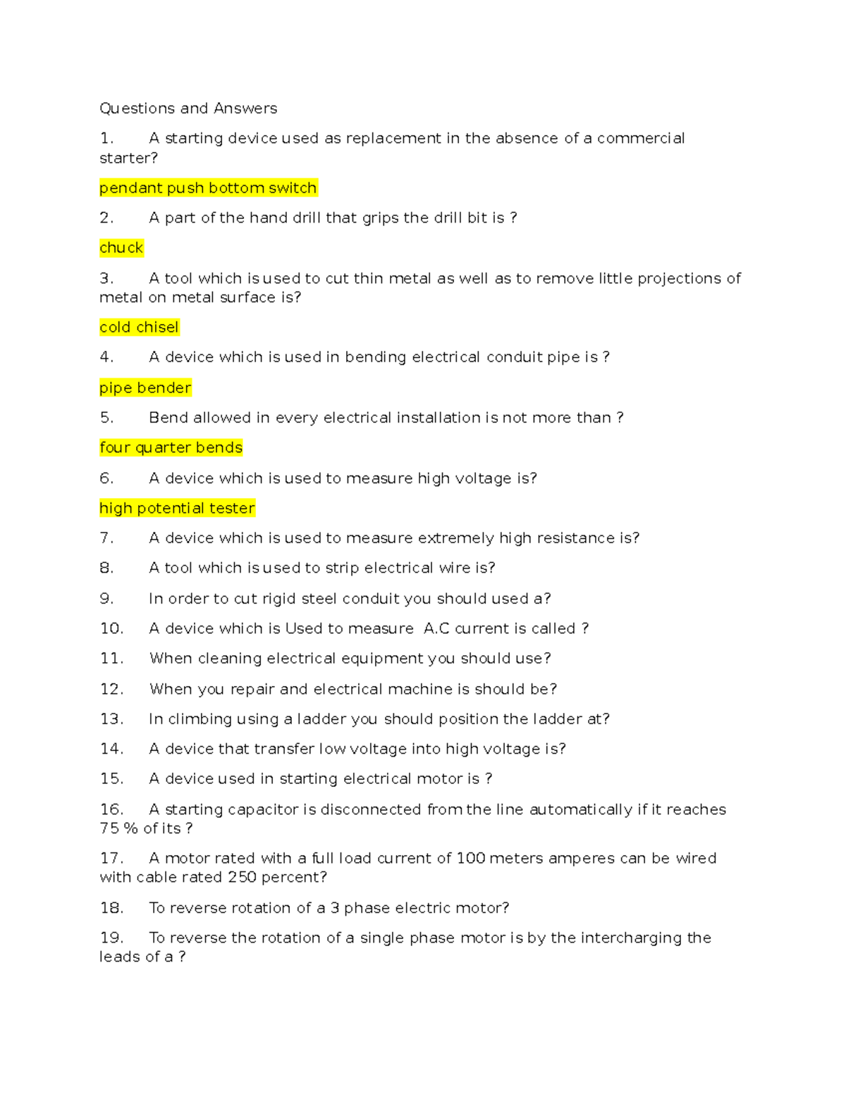 Electrical Tools and Devices Q&A - Course Code: EET101 - Studocu