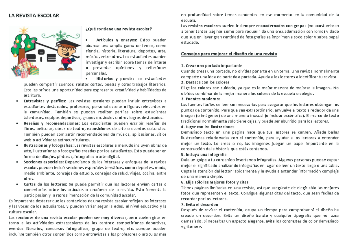 LA Revista Escolar - LA REVISTA ESCOLAR ¿Qué contiene una revista
