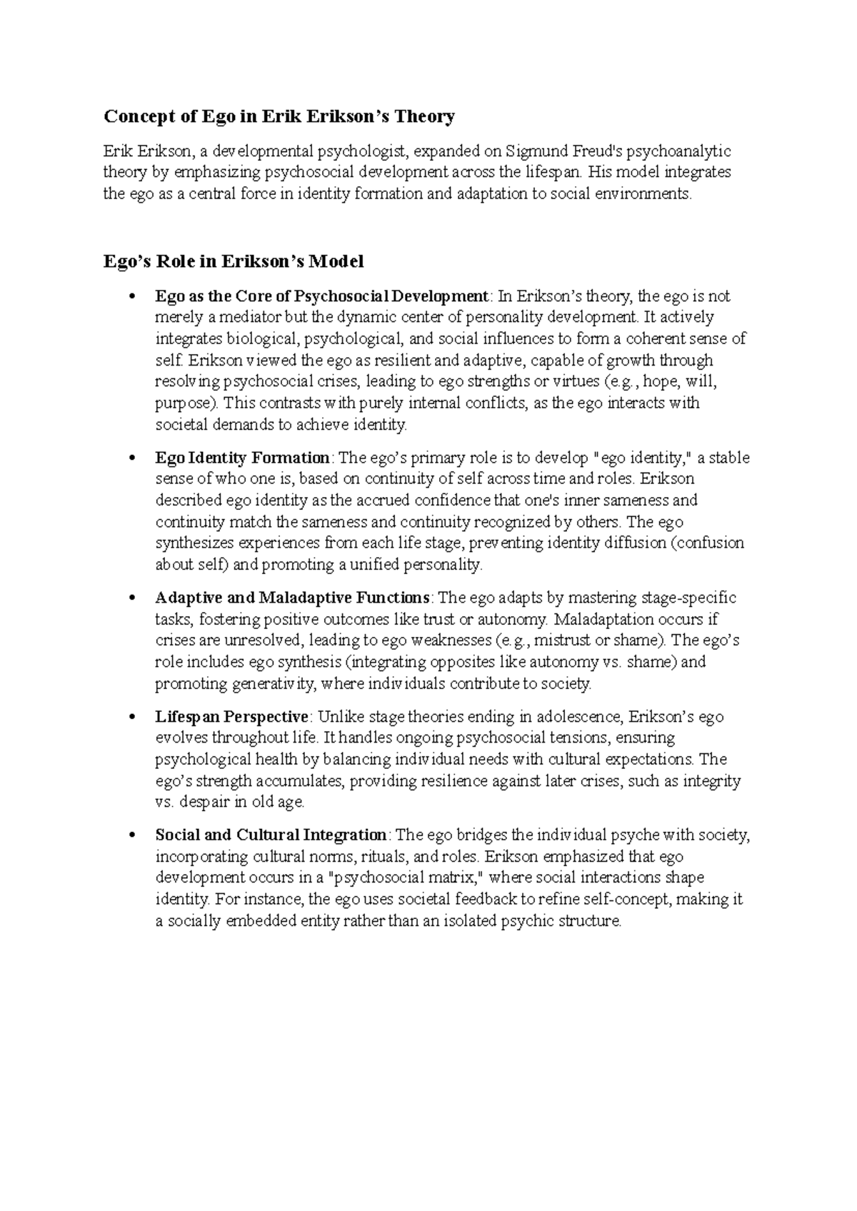 EGO 101: Understanding the Role of Ego in Erikson's Psychosocial Theory ...