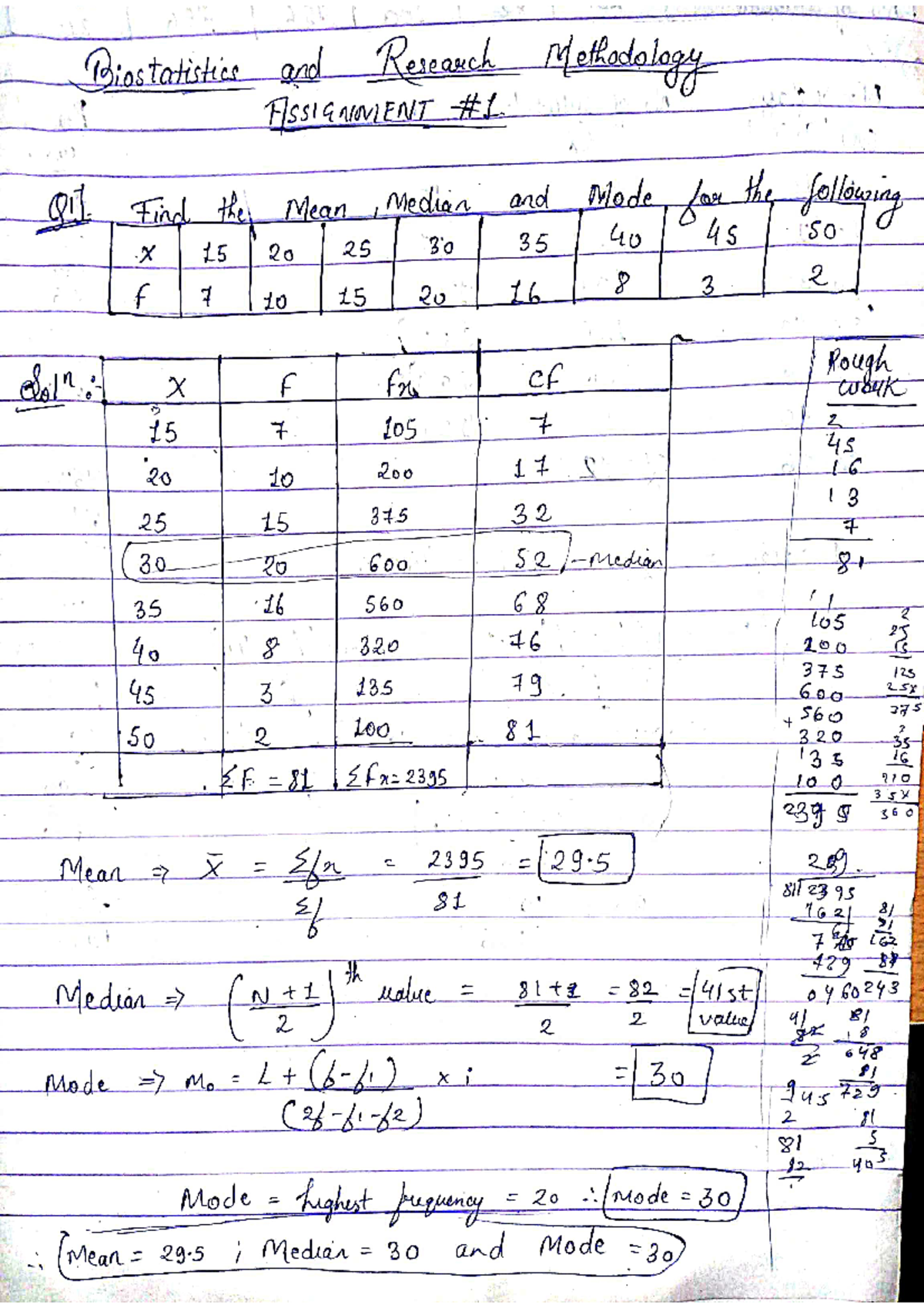 Biostatistics Assignmnt 1 - Biostatistics and Research Methodology ...