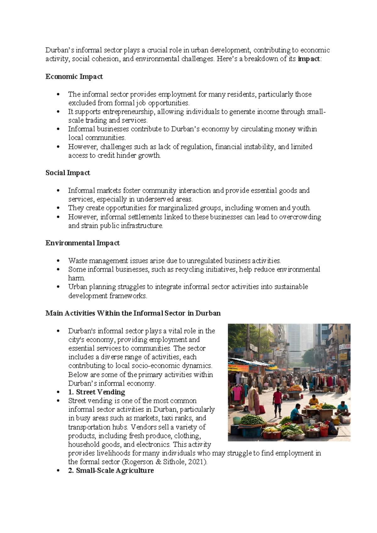 The Informal Sector's Impact on Urban Development: A Case Study in ...