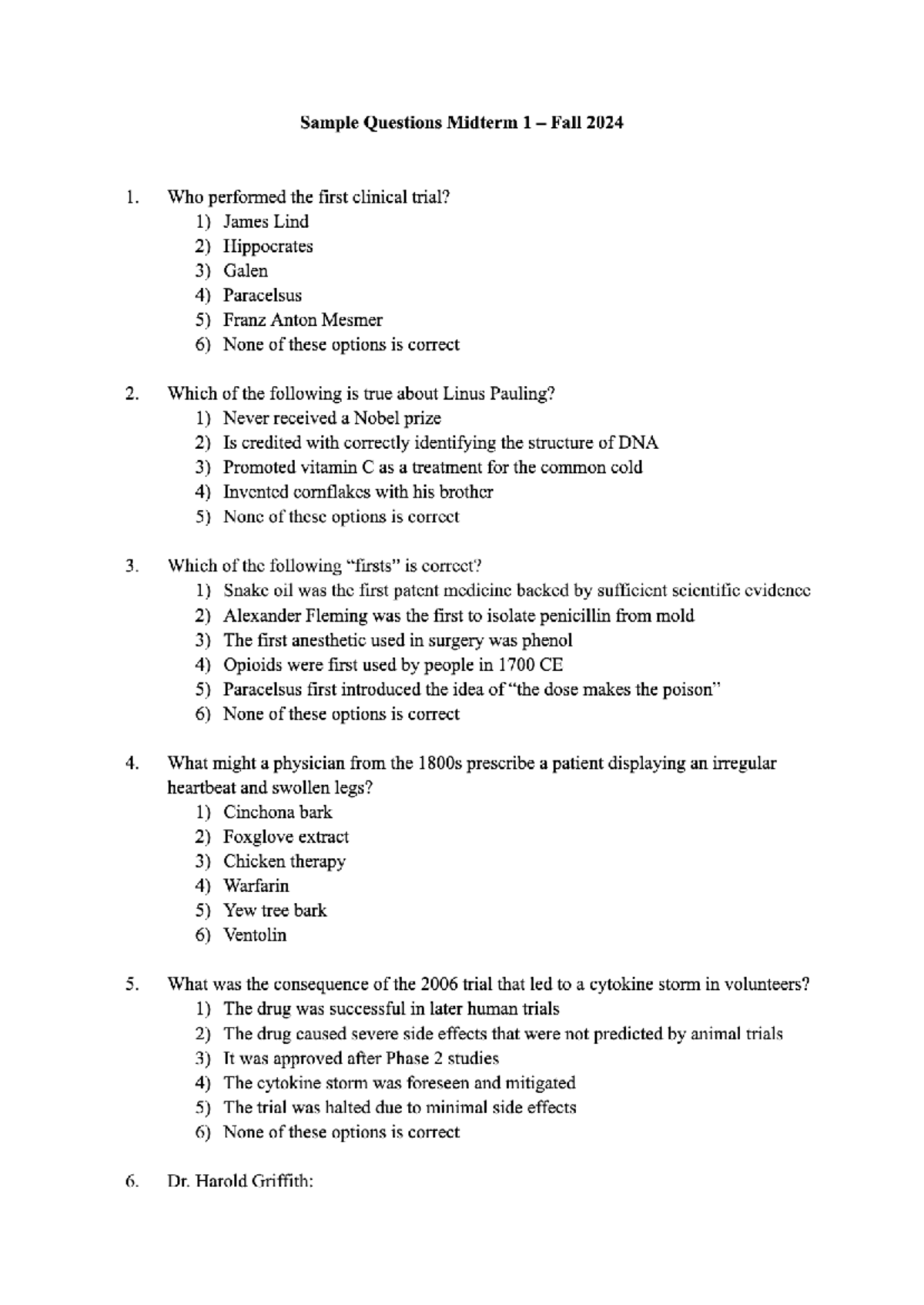2024 F-TEAM Practice Midterm 1 - CHEM-183-001 - World of Chem Drugs ...
