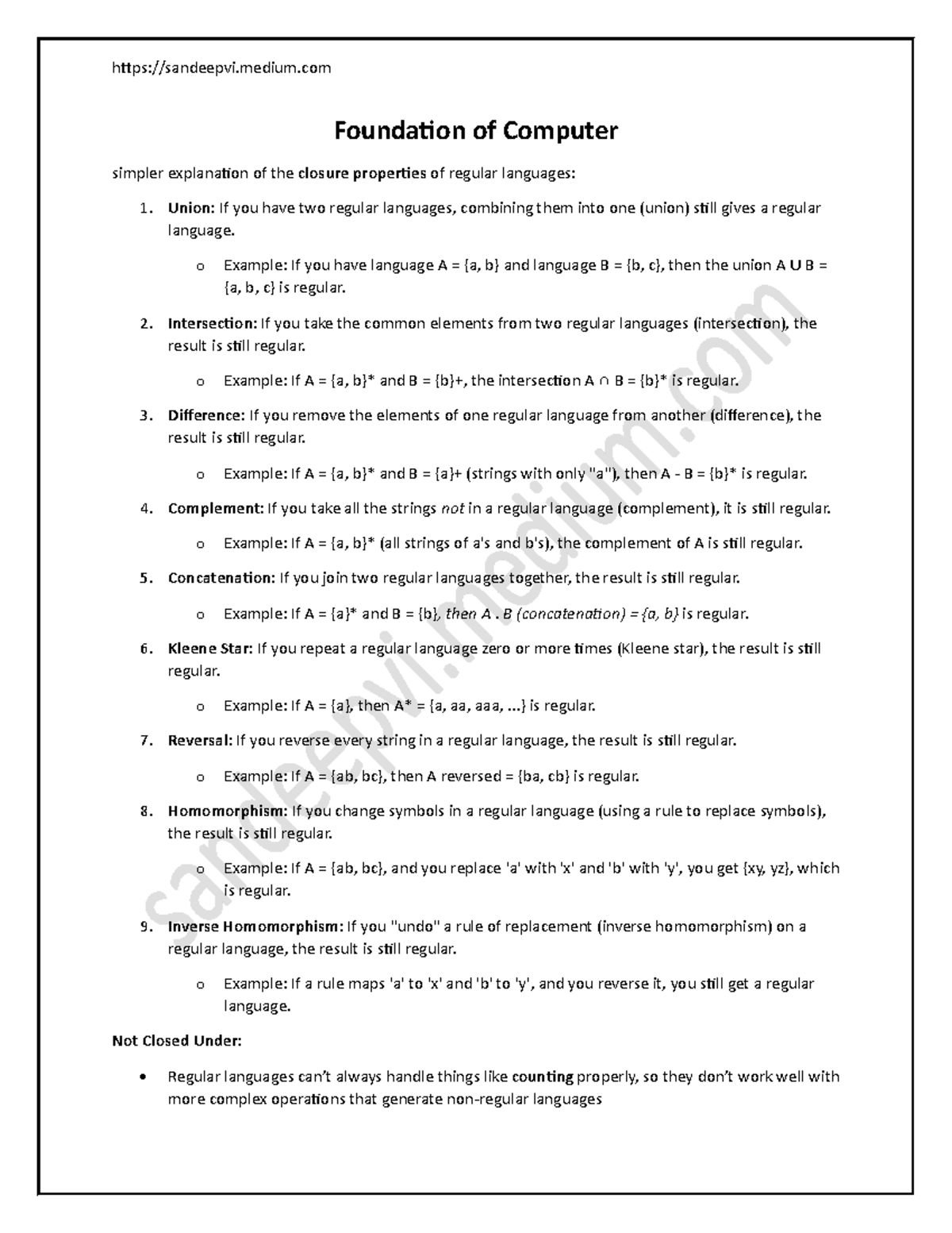 Foundations of Computer Science: Closure Properties of Regular ...