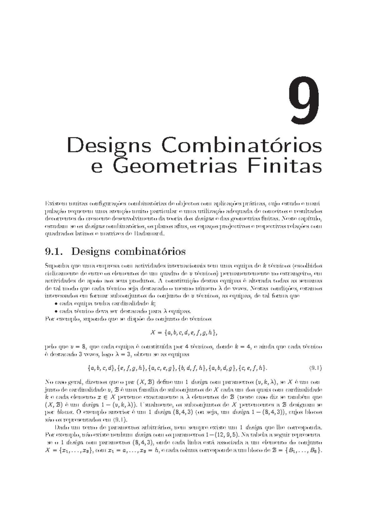 Combinatorial designs for course MATH 303: Study notes and examples ...