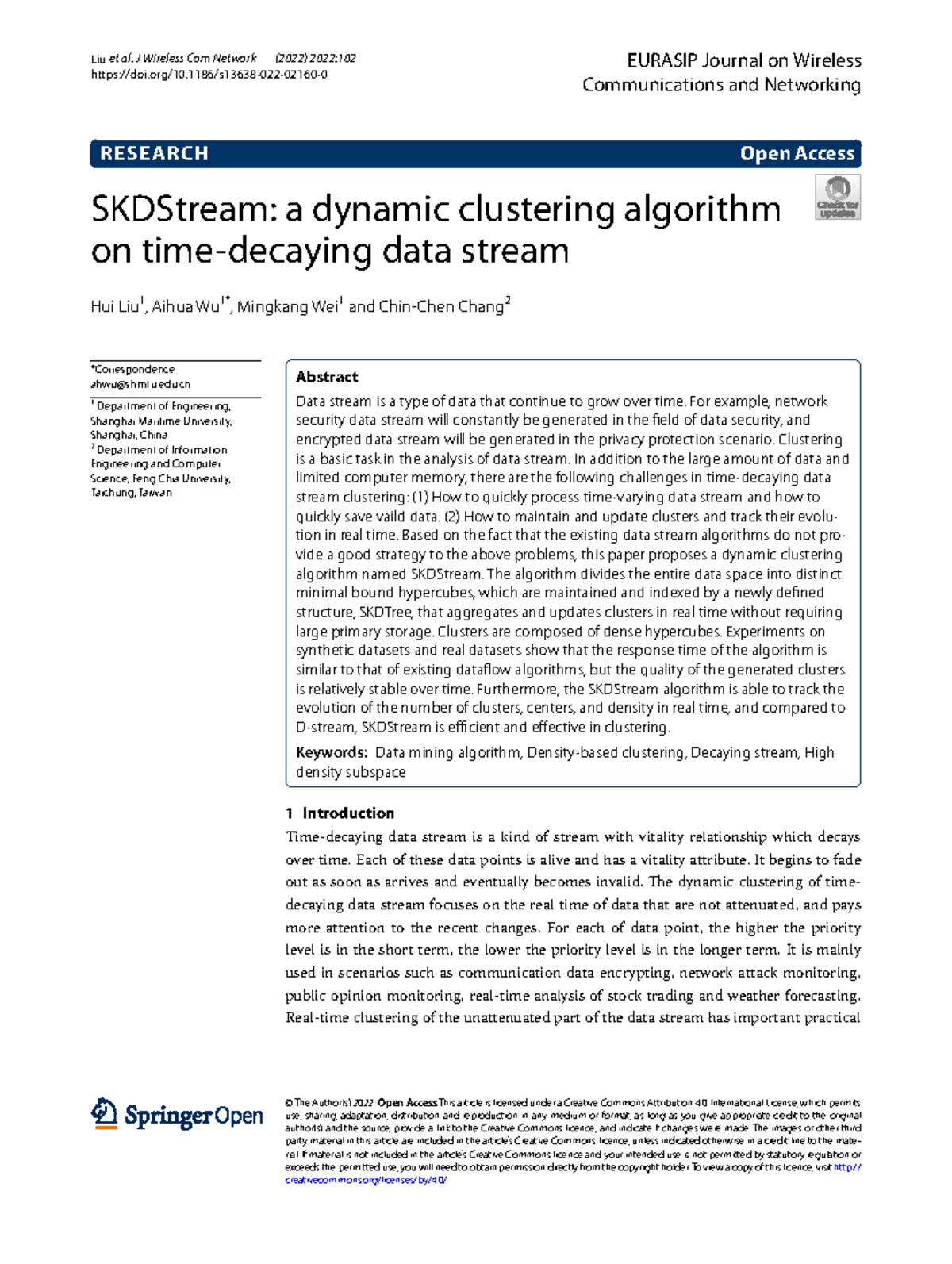 SKDStream: A Dynamic Clustering Algorithm for Data Streams in 2022 ...