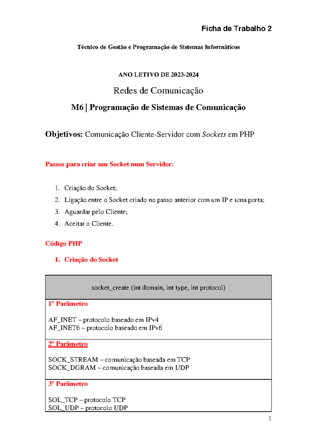 Ficha 2 Prática: Sockets em PHP - Técnico de Gestão e Programação de ...