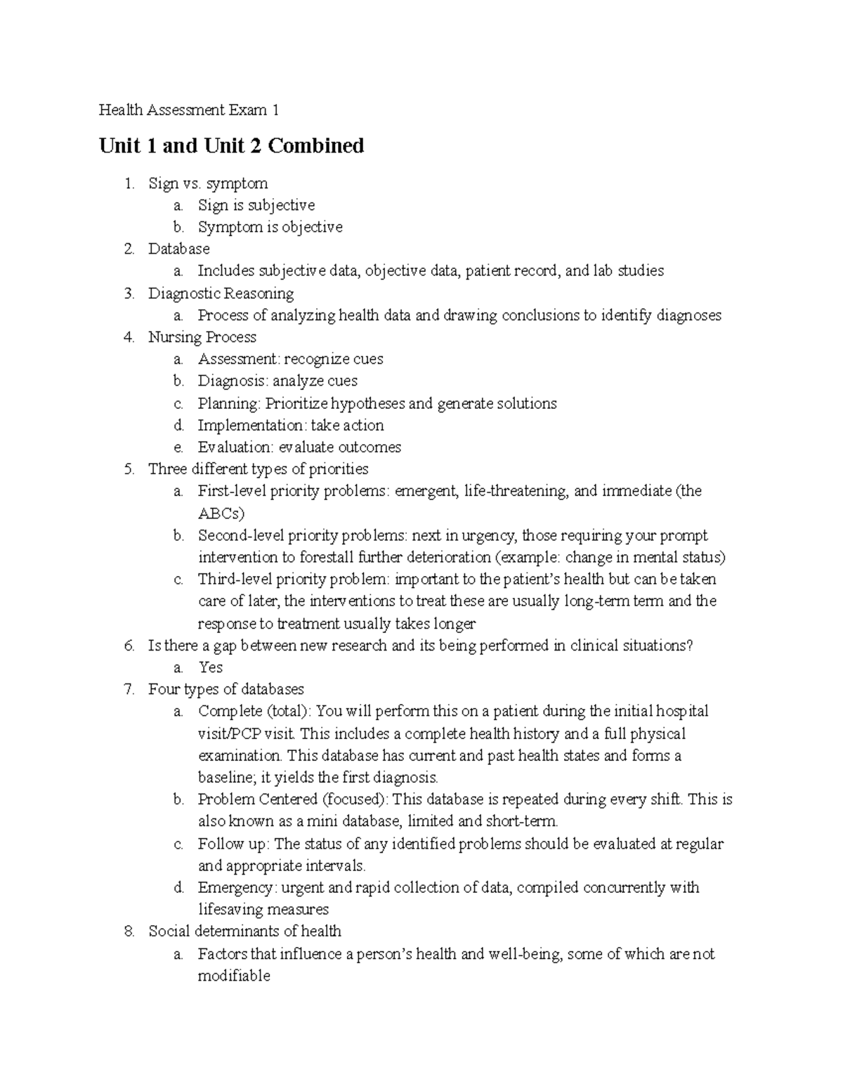 Health Assessment Exam 1: Key Concepts and Clinical Applications - Studocu