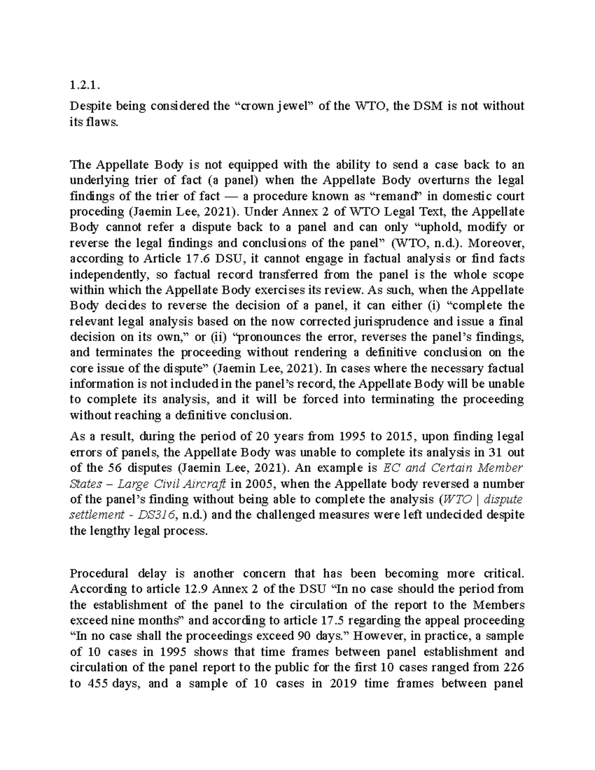 WTO Dispute Settlement System Flaws: An Analysis (Draft 1) - Studocu