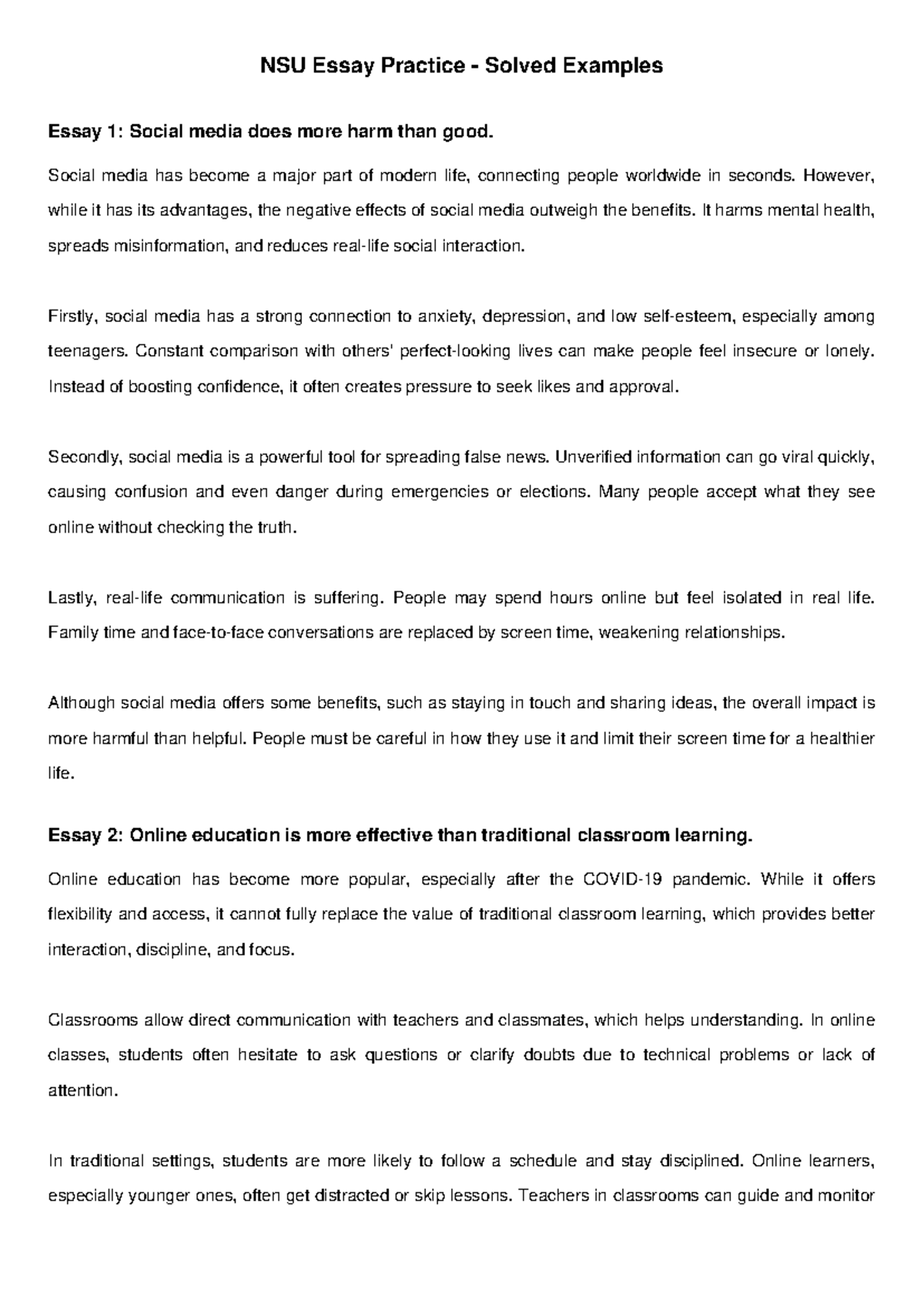 NSU Solved Essays Part 1: Critical Perspectives on Education and ...