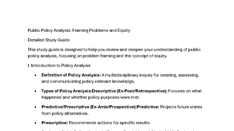 Public Policy Analysis (PPA) - Framing Problems & Equity Study Guide ...