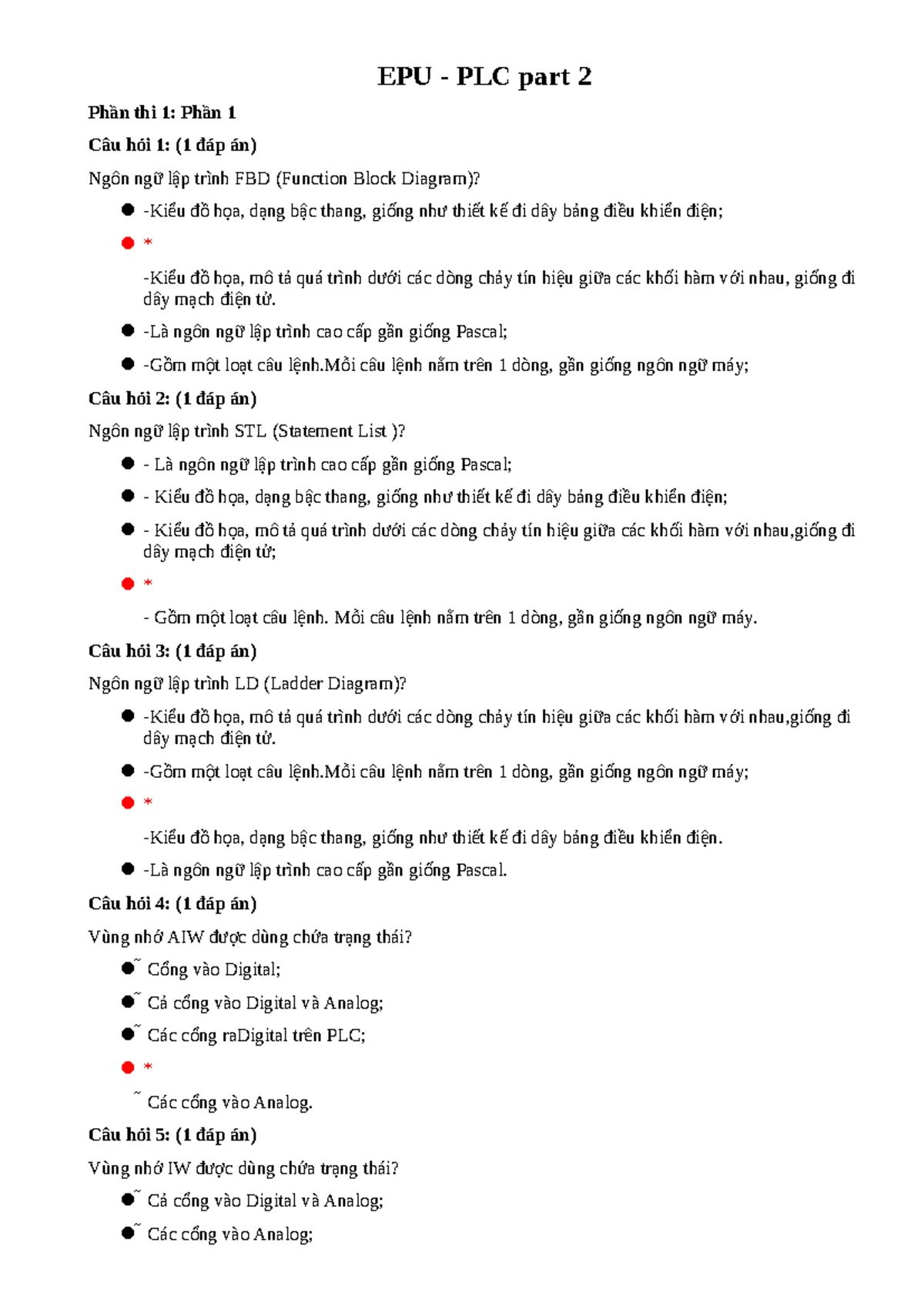 EPU - PLC Part 3: Practice Questions for Exam Preparation - Studocu