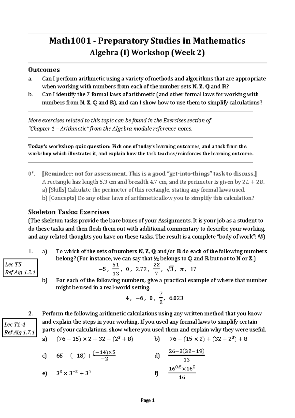 Math1001 Workshop: Week 2 Algebra Outcomes & Exercises - Studocu