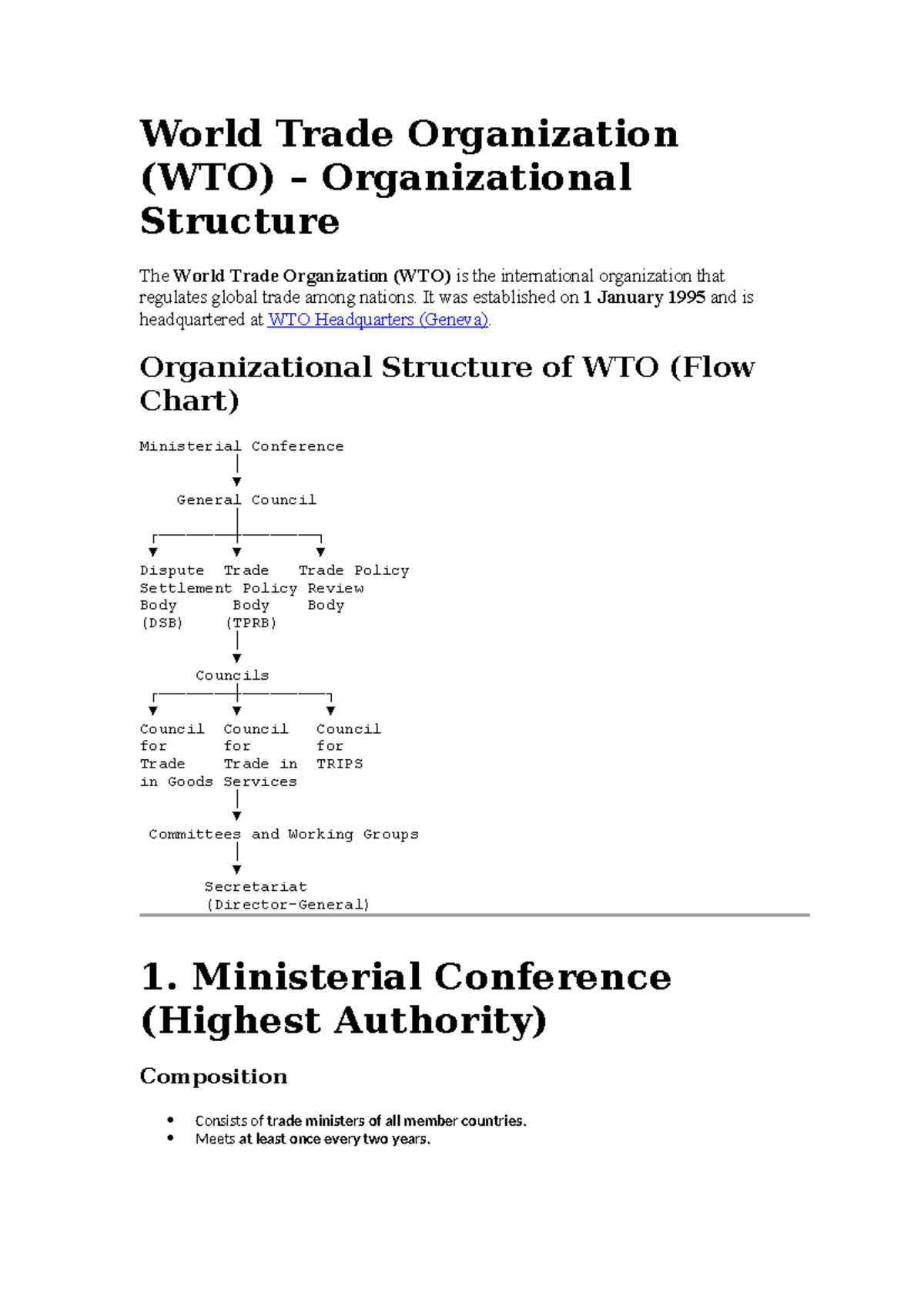 WTO Organizational Structure Overview and Key Functions - Studocu