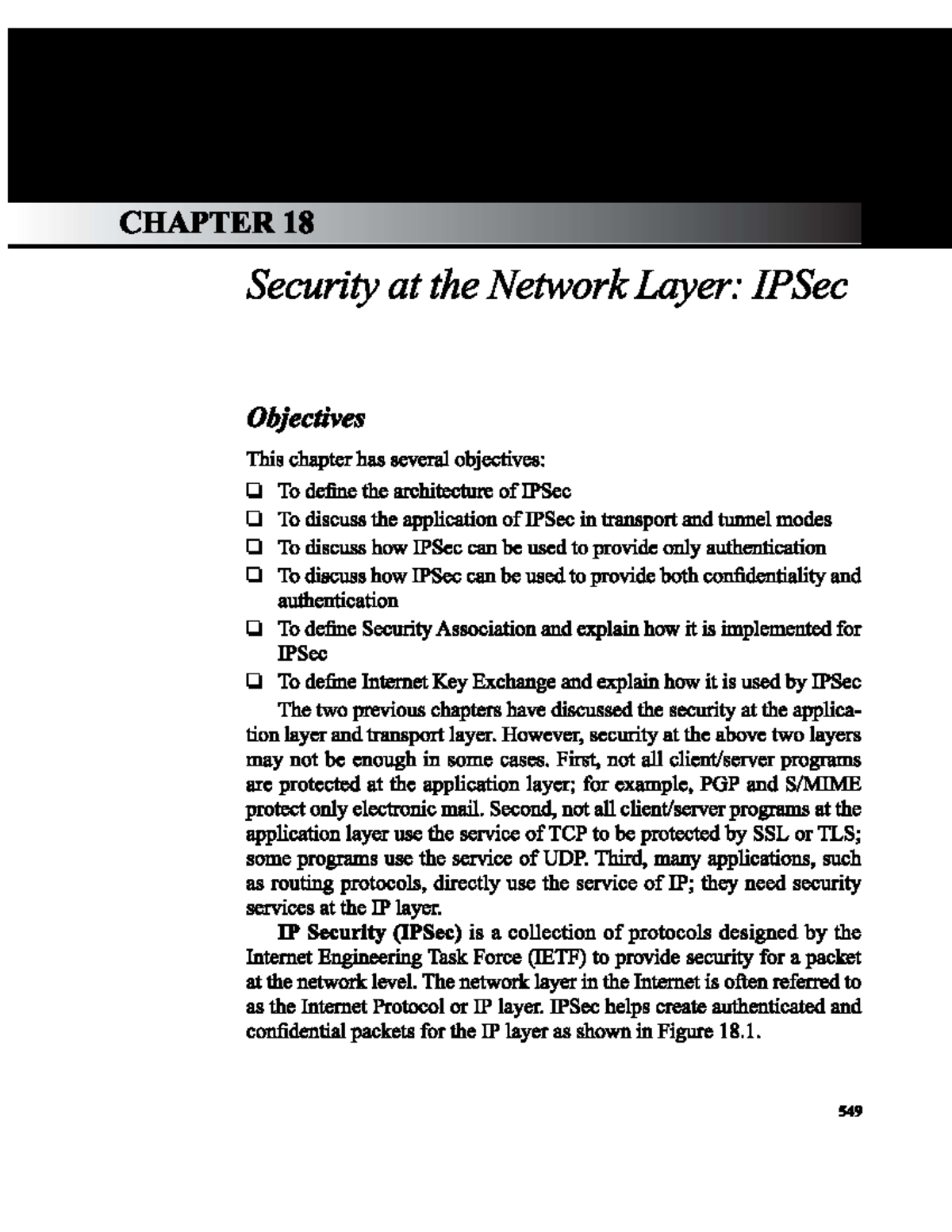 CHAPTER 18 - Security at the Network Layer: IPSec Overview - Studocu