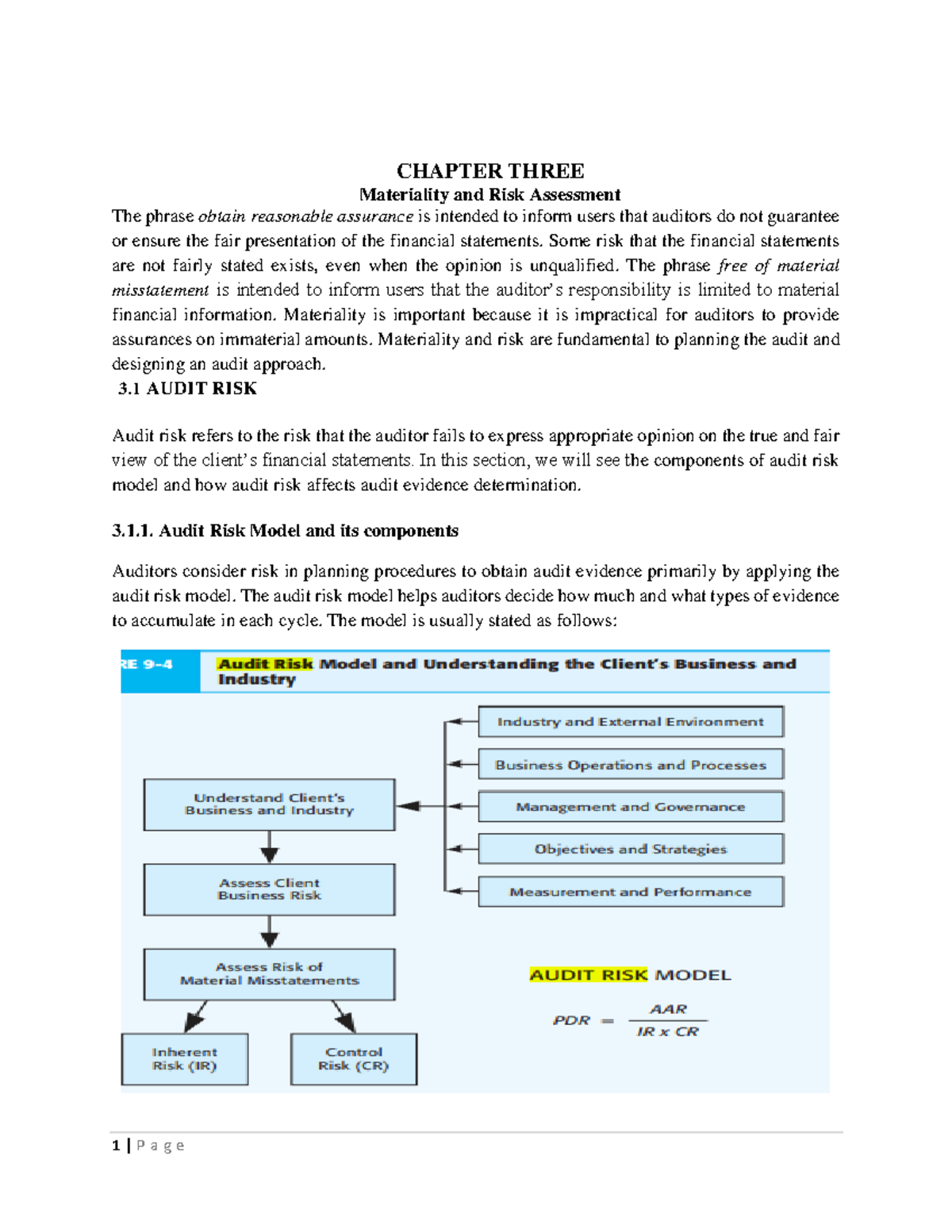 Audit I Chapter 3 - Lecture note - CHAPTER THREE Materiality and Risk ...