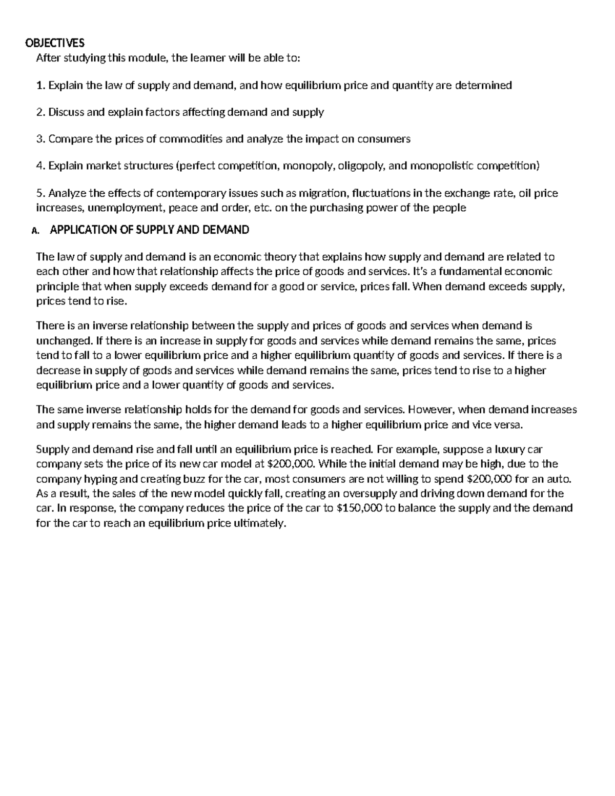 ECO 101: Supply and Demand Principles and Market Analysis - Studocu
