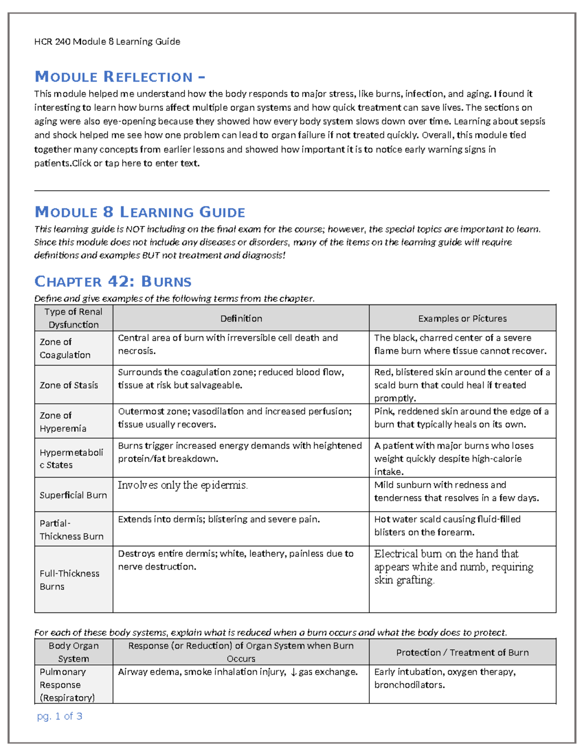 HCR 240 Module 8 Learning Guide: Stress Response & Aging Insights - Studocu