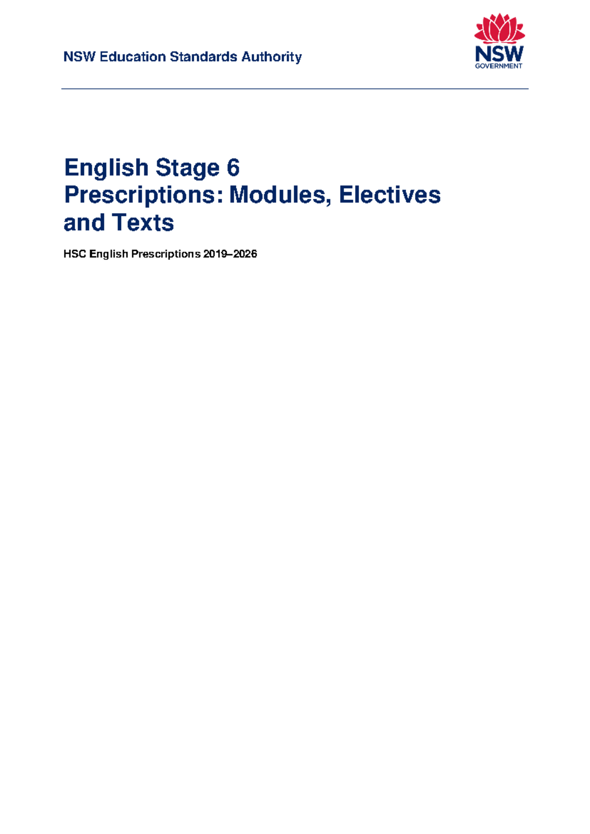 HSC English Stage 6 Prescriptions 20192026 Modules & Electives Studocu