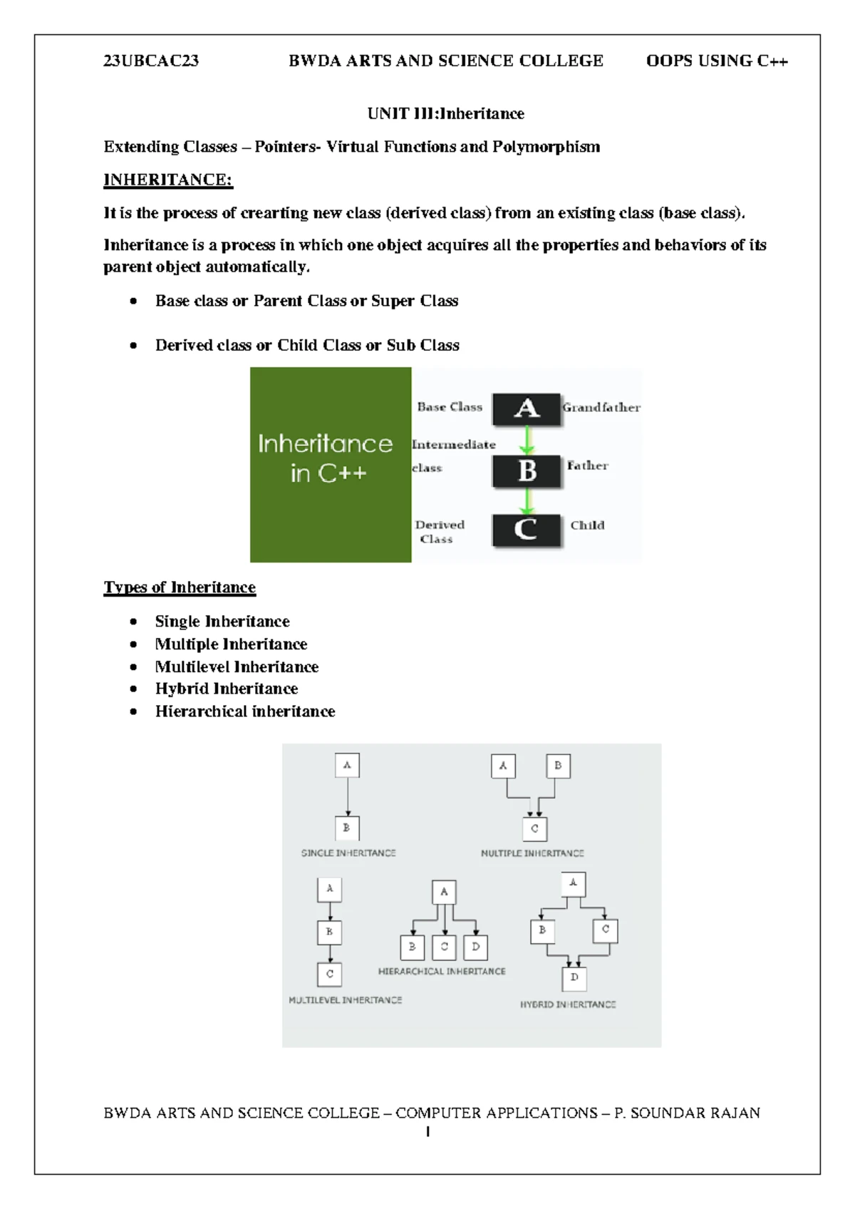 UNIT II: CPP Classes, Constructors & Type Conversion - P. Soundar Rajan ...