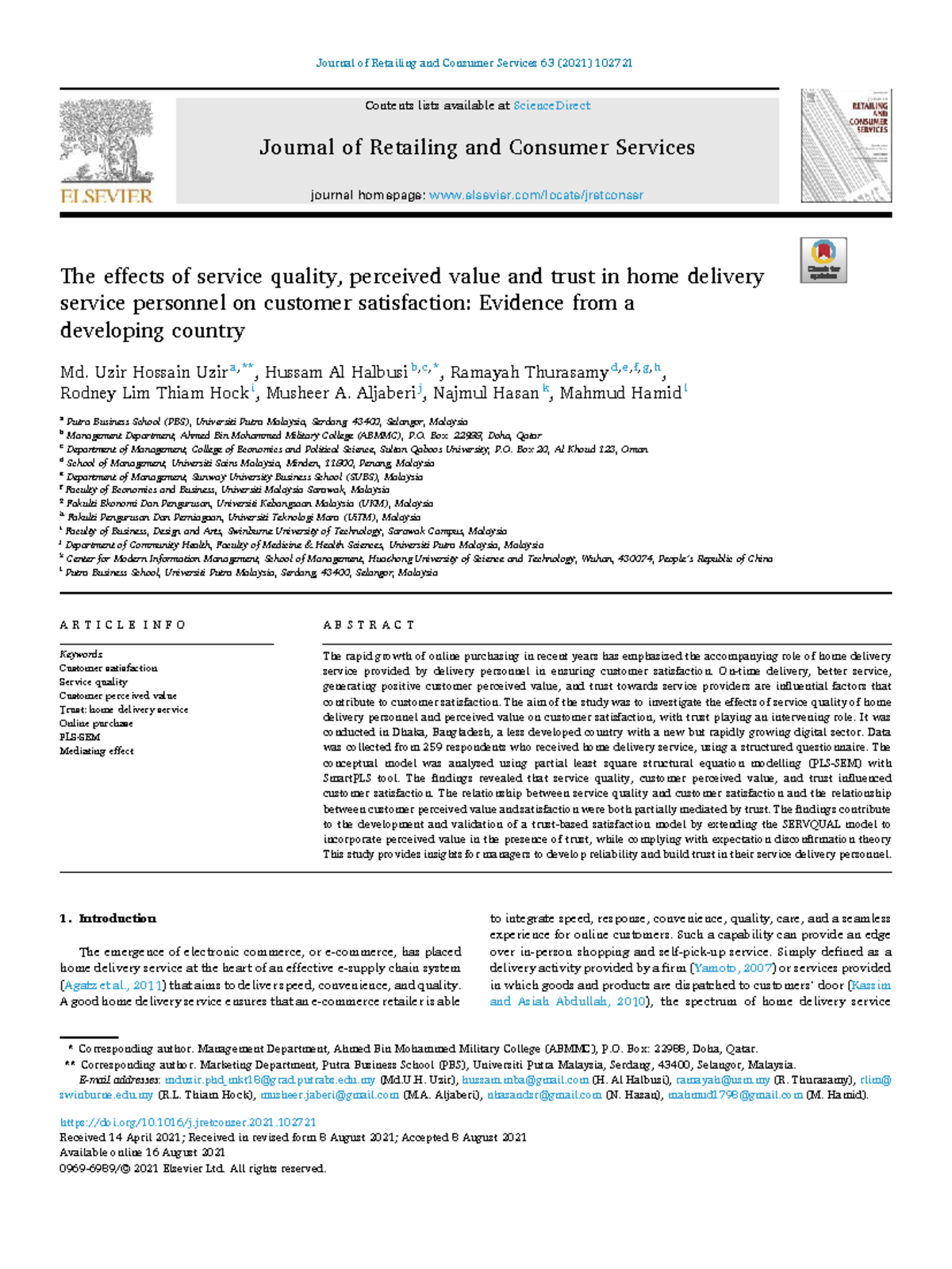 The Effects of Service Quality and Trust on Customer Satisfaction in ...