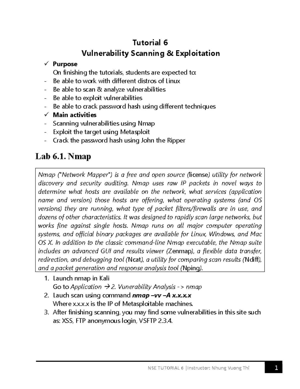 Tutorial 6-2025: Vulnerability Scanning & Exploitation Techniques - Studocu