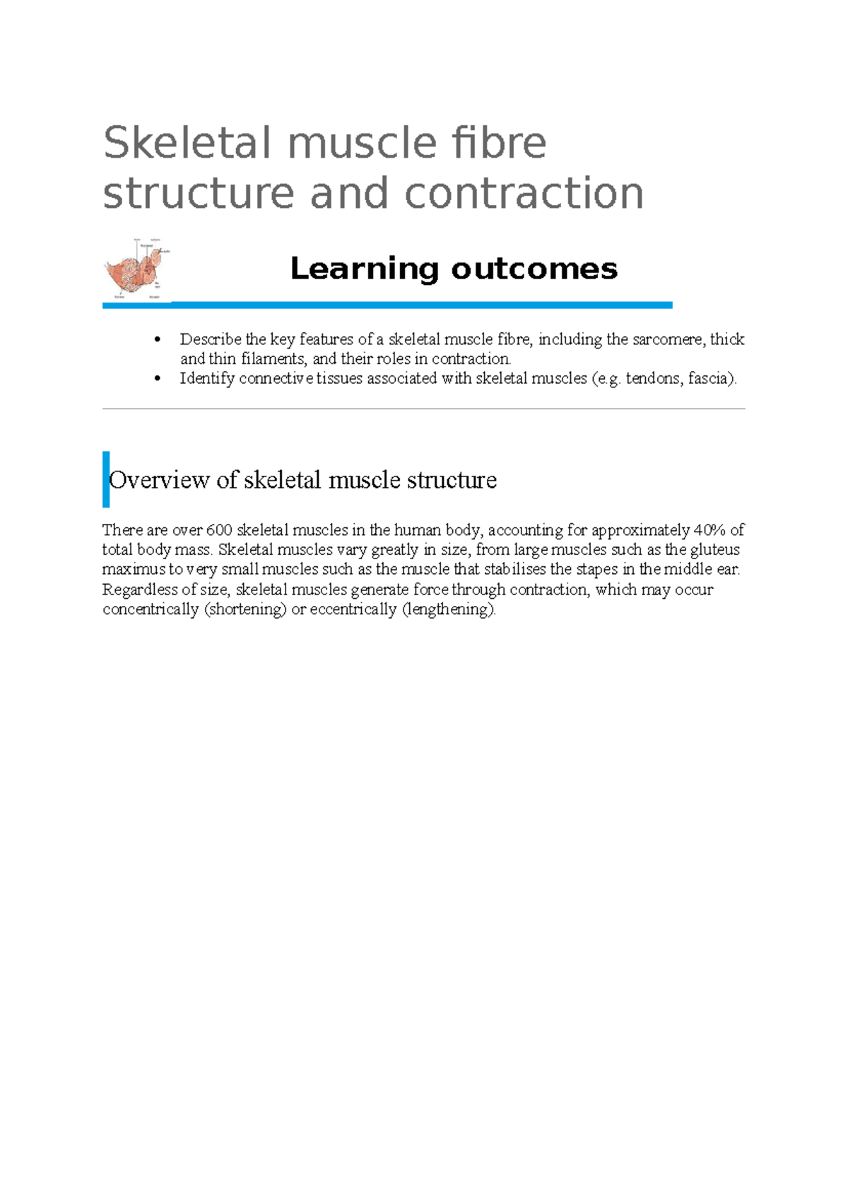 Module 12: Skeletal Muscle Structure and Contraction Overview - Studocu