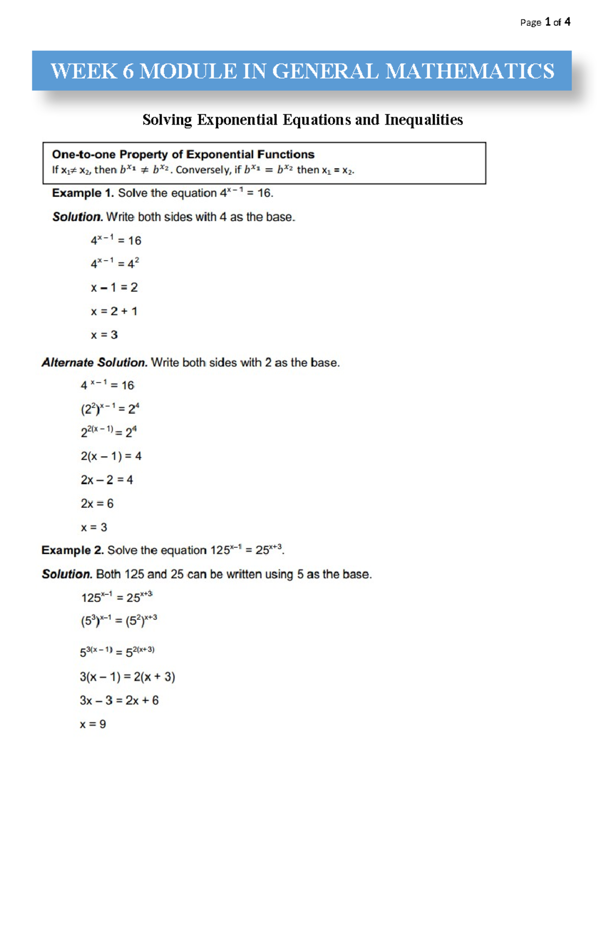 Q1 W6: Exponential Equations & Inequalities in Gen Math 11 - Studocu