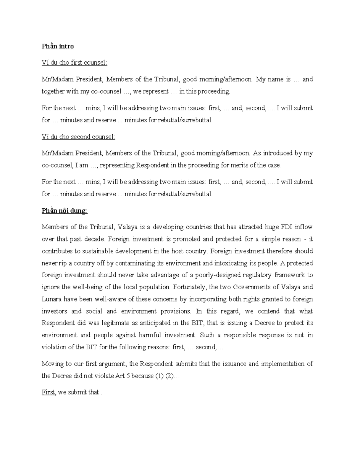 Script Sample for Counsel Presentation: Tribunal Proceedings - Studocu