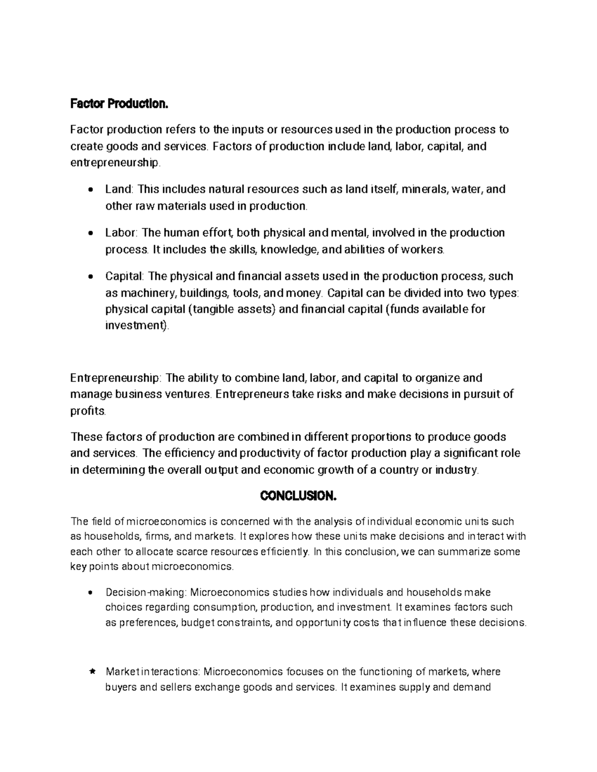 Microeconomics 13: Factors of Production and Market Interactions - Studocu