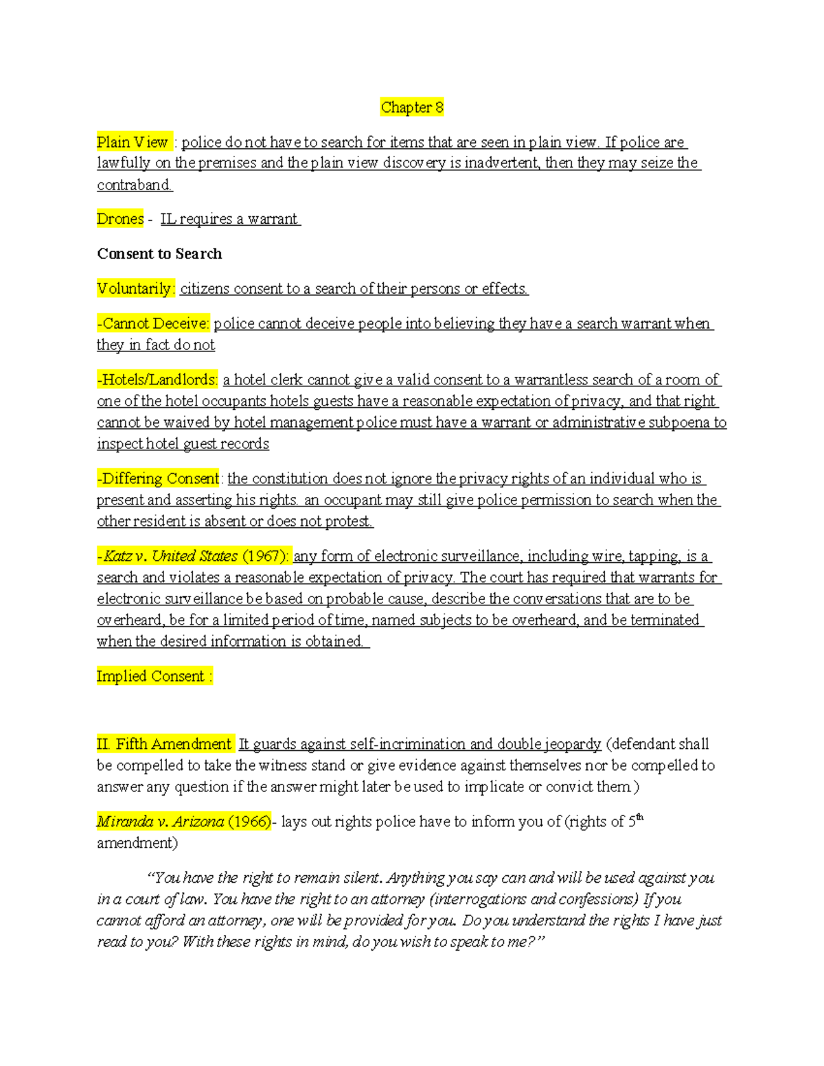 CJ Study Guide: Chapters 8-11 on Police Procedures & Legal Rights - Studocu