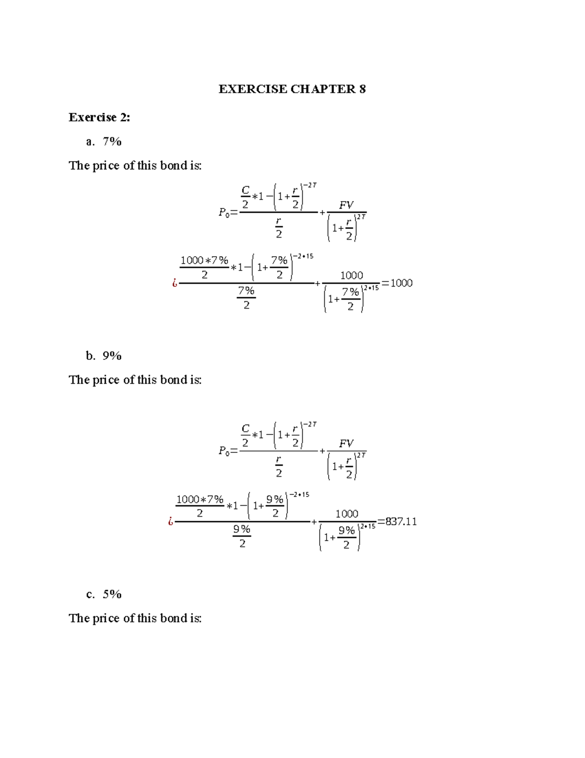 Exercise Chapter 8: Bond Valuation Analysis and Price Calculations ...