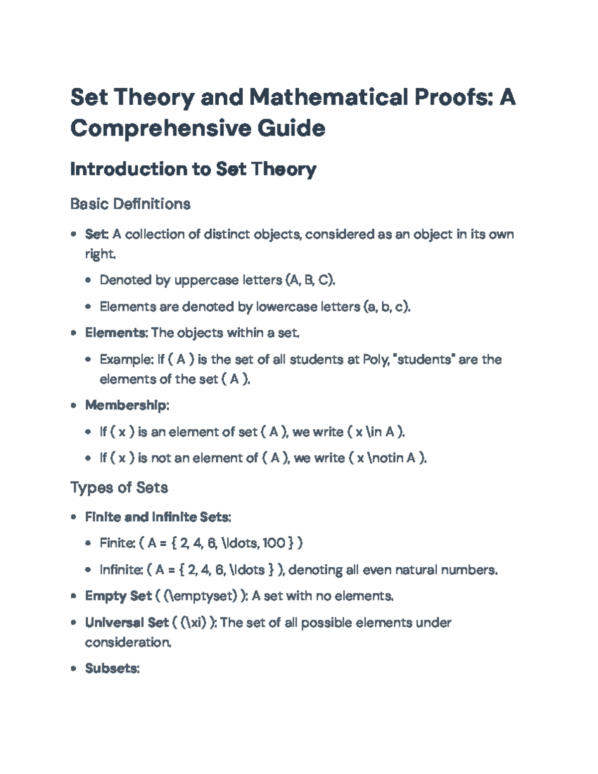Set Theory and Mathematical Proofs: A Comprehensive Guide - Set Theory ...
