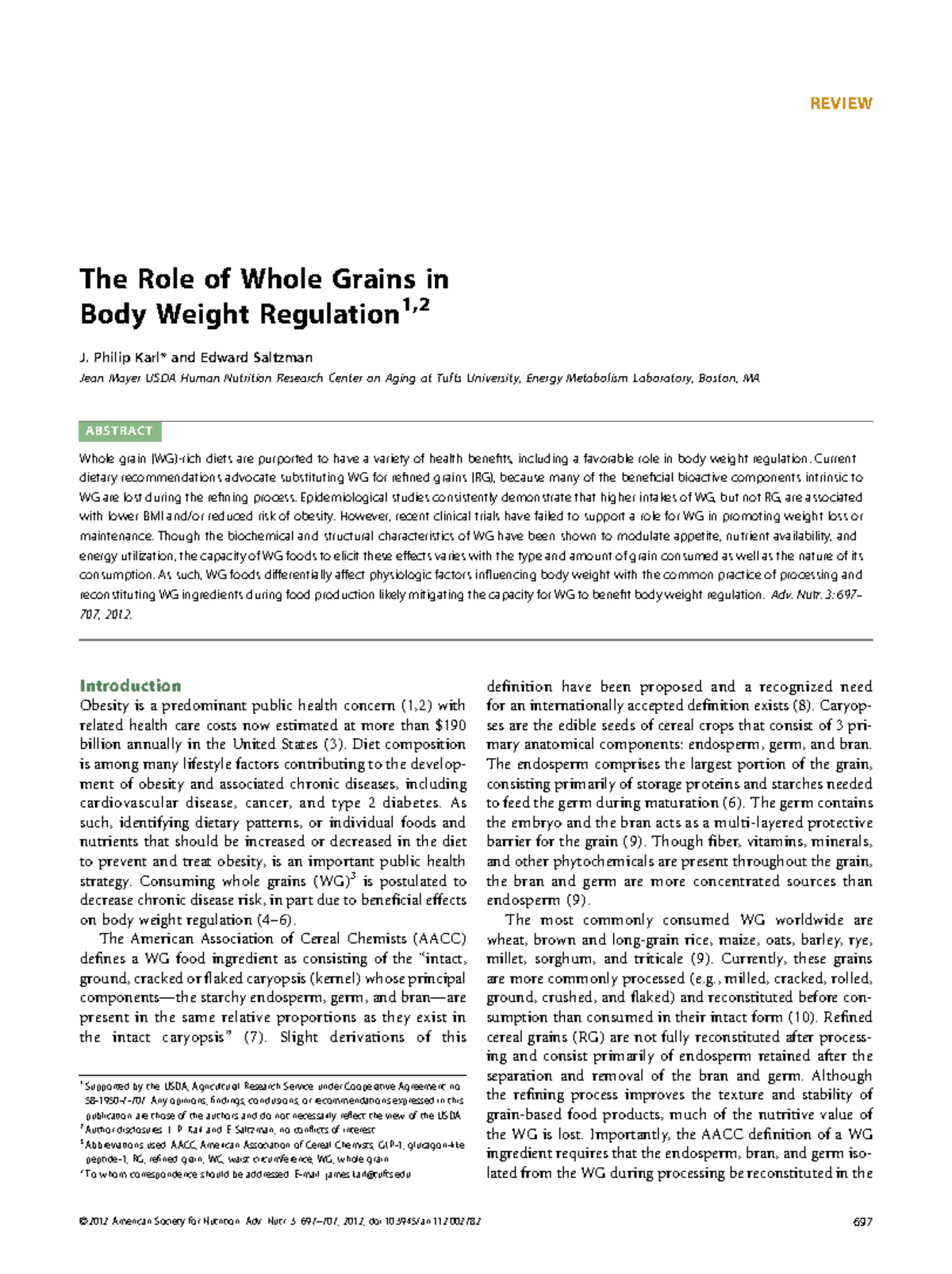 REVIEW: The Impact of Whole Grains on Body Weight Regulation (NUTR 101 ...