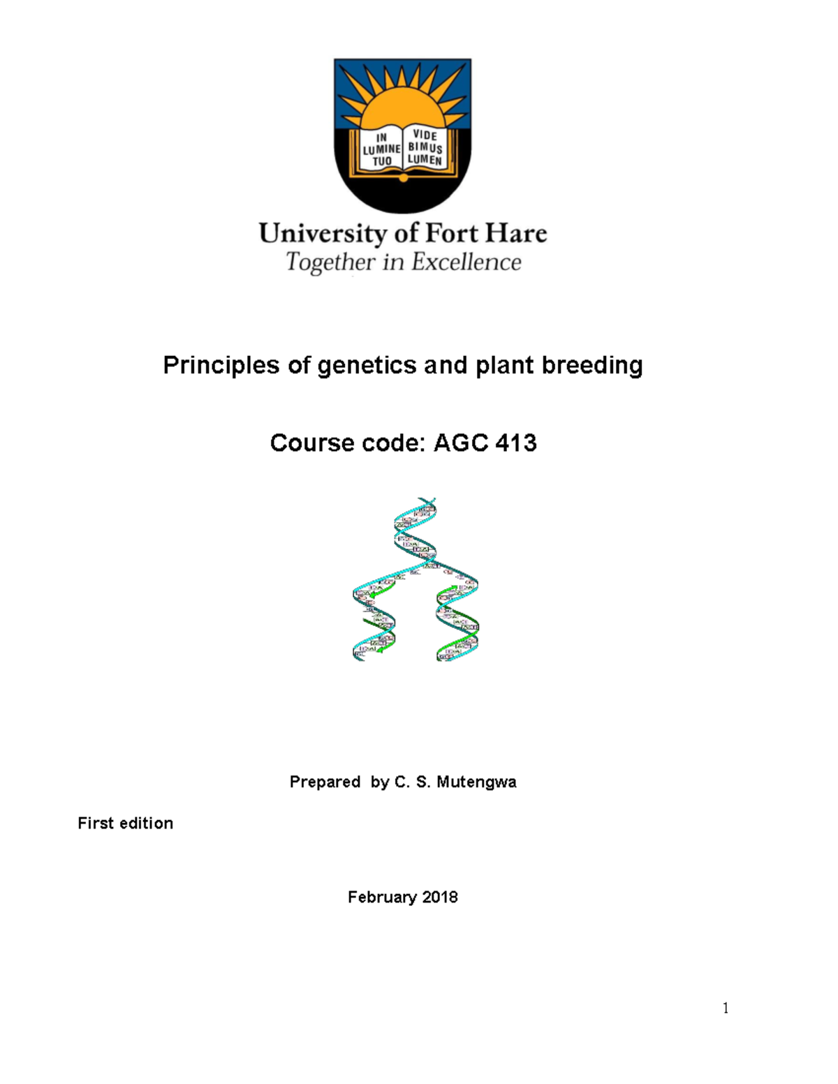 Notes - Principles of Genetics and Plant Breeding AGC 413 - Studocu