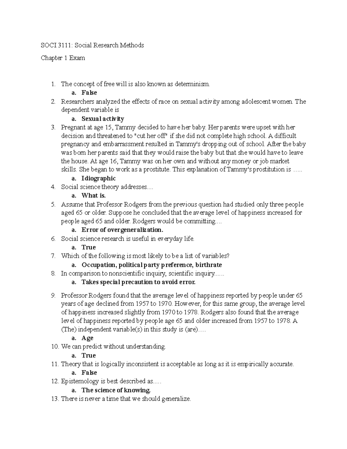 SOCI 3111 Chapter 1 Exam Study Guide: Key Concepts & Questions - Studocu