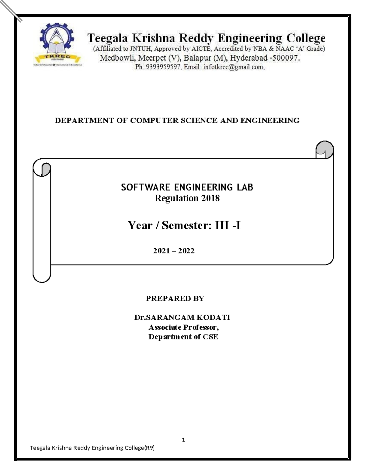 Software Engineering Lab Manual (SE LAB R18-1) - 2021-2022 - Studocu