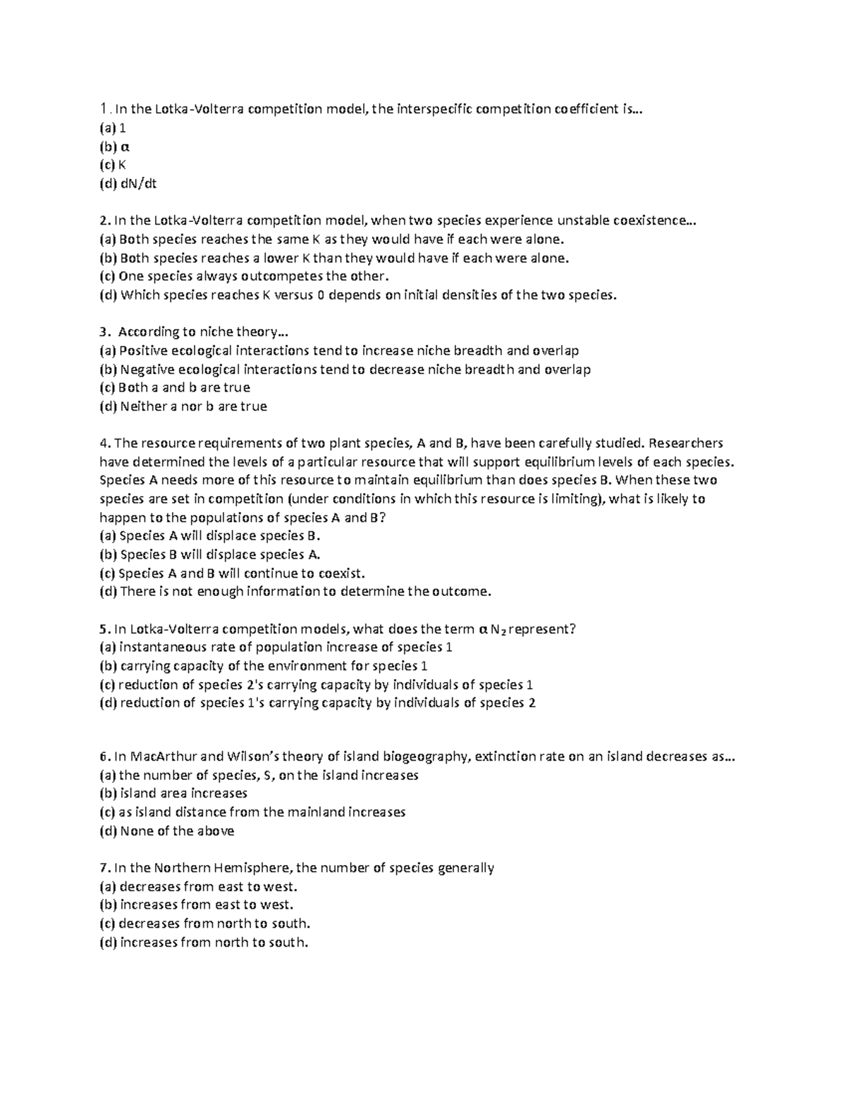 Final Exam Practice Questions for Ecology (Course Code: ECO 101) - Studocu