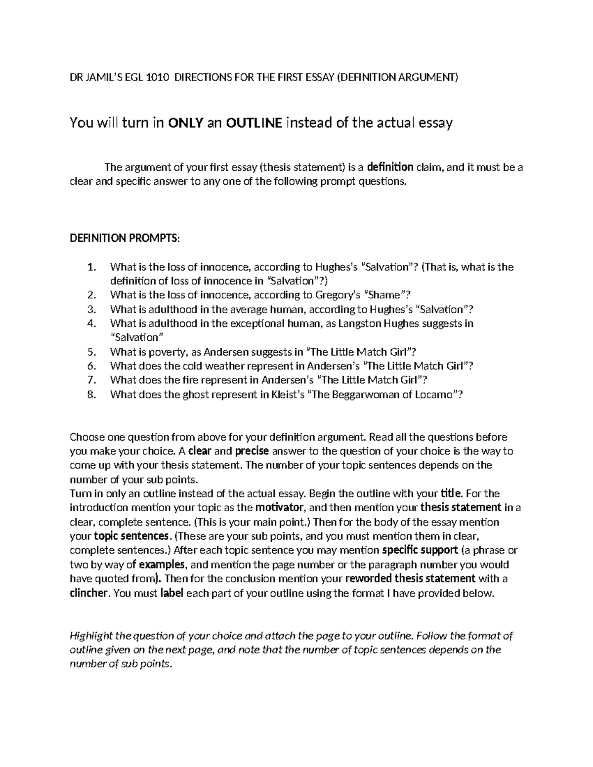 1010-1st Essay - READ - DR JAMIL’S EGL 1010 DIRECTIONS FOR THE FIRST ...