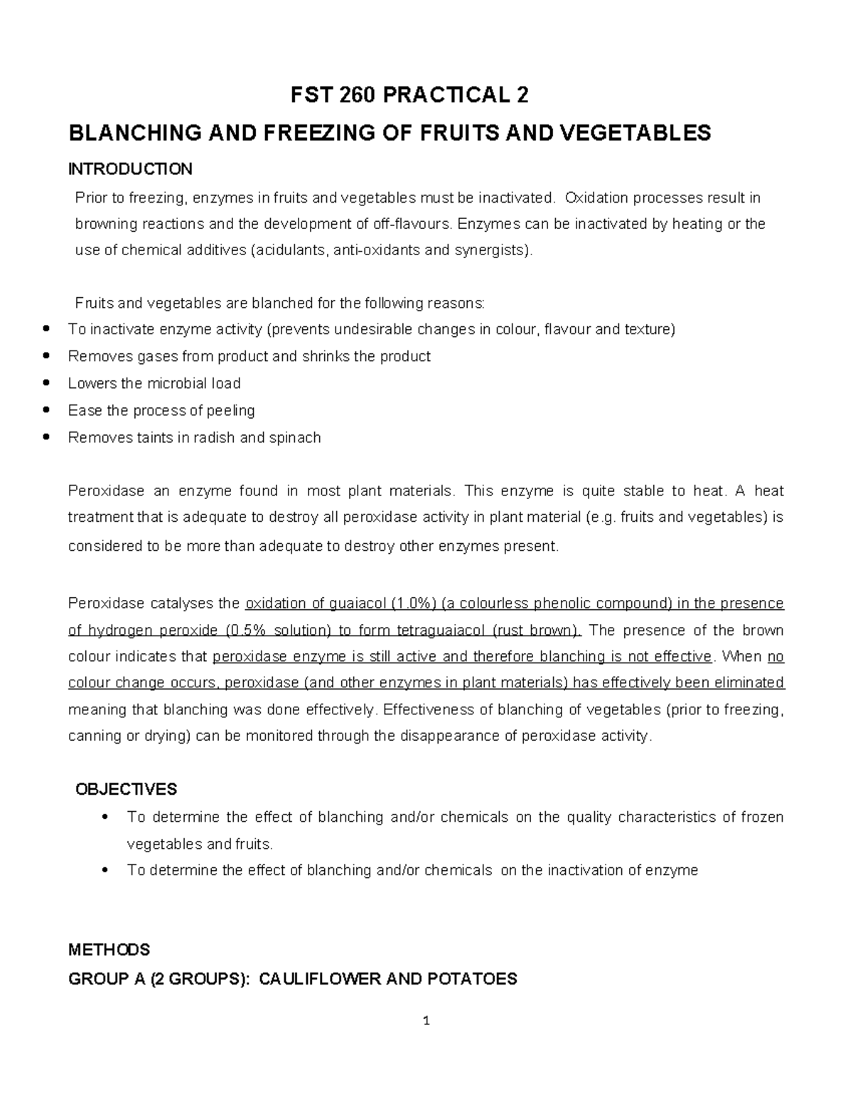 P2 Blanching 2024 - Practical 2 for FST 260 course - FST 260 PRACTICAL ...