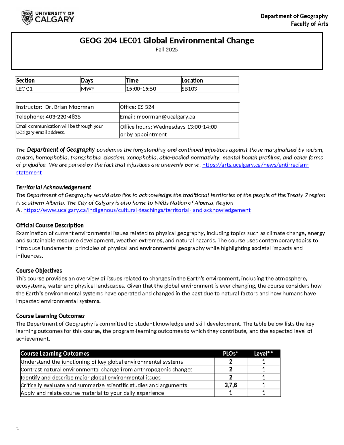 GEOG 204 LEC01 Course Outline: Global Environmental Change Fall 2025 ...