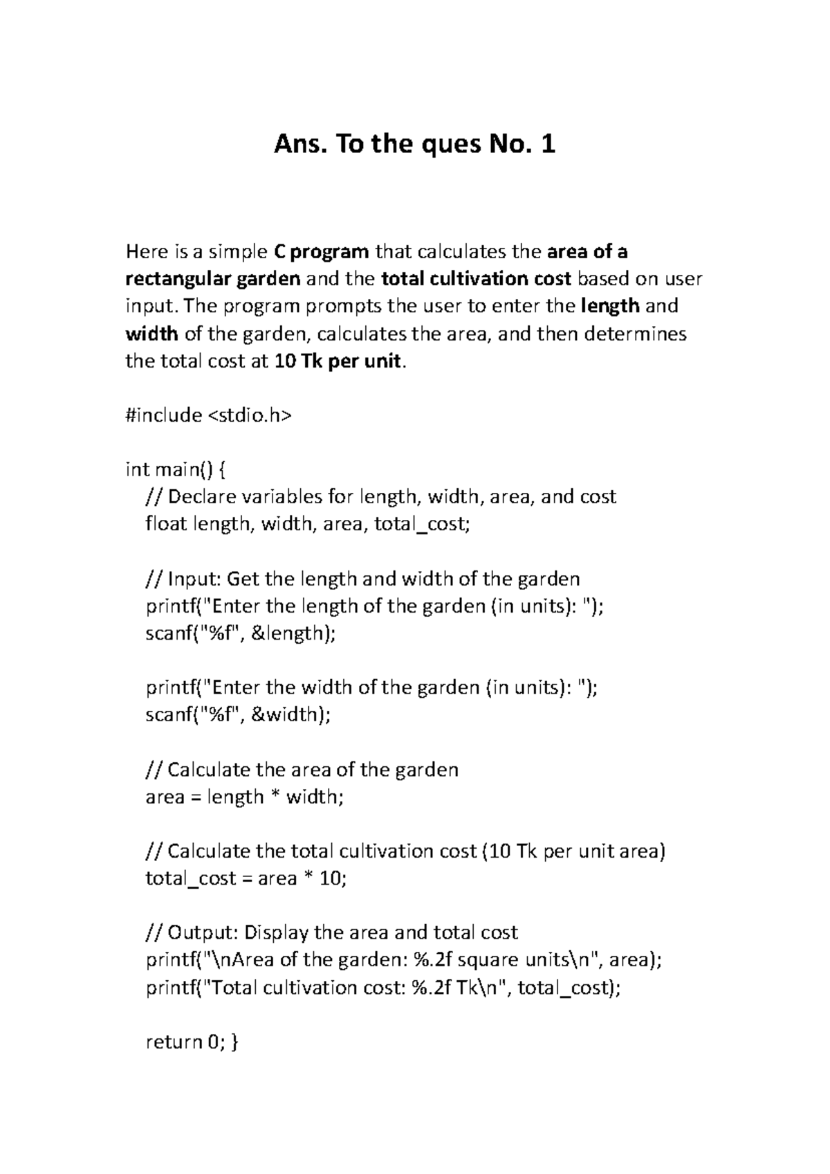 C programming assignment: Area calculation and distance formula - Studocu