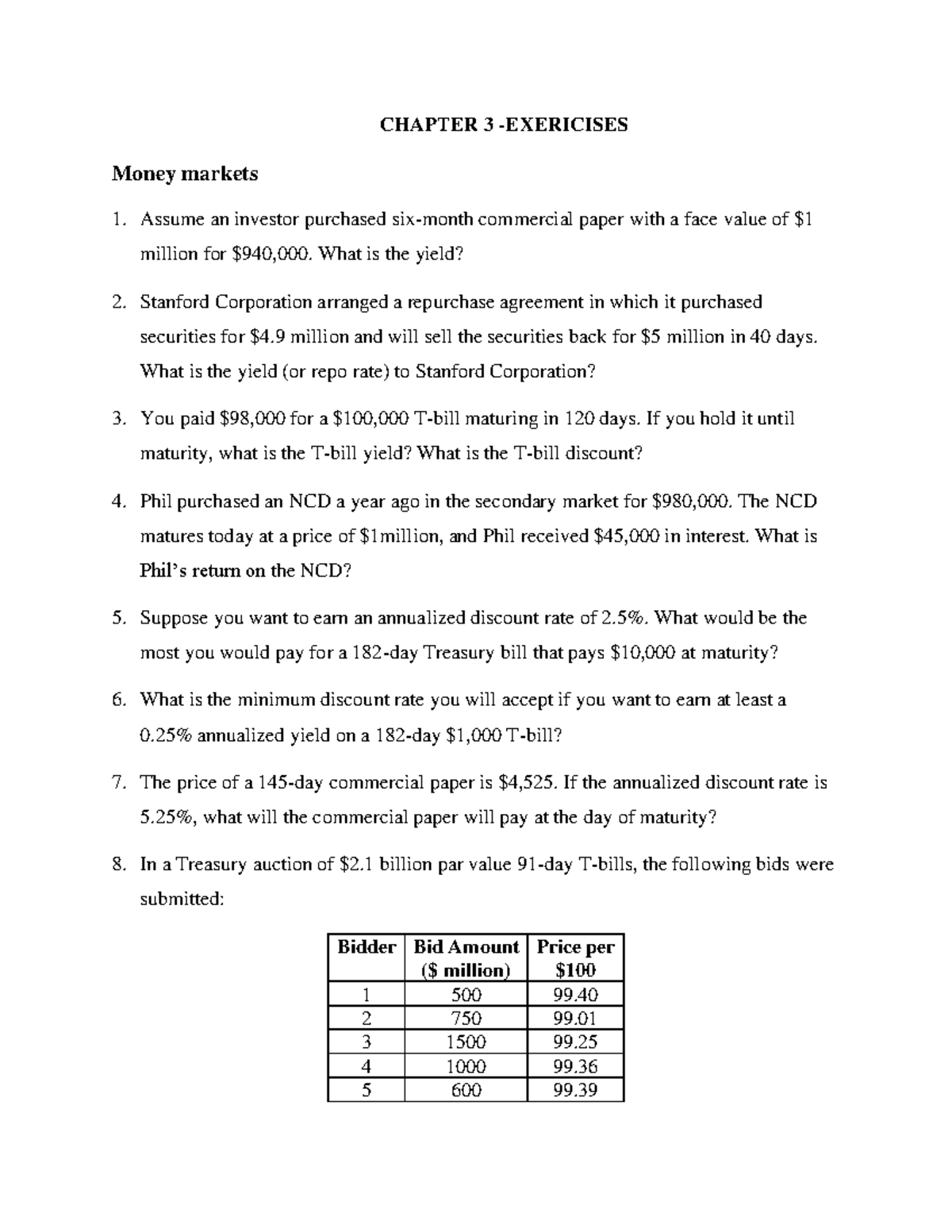 Exercises for Chapter 3 - Bài tập chương 3 bằng tiếng anh - Studocu