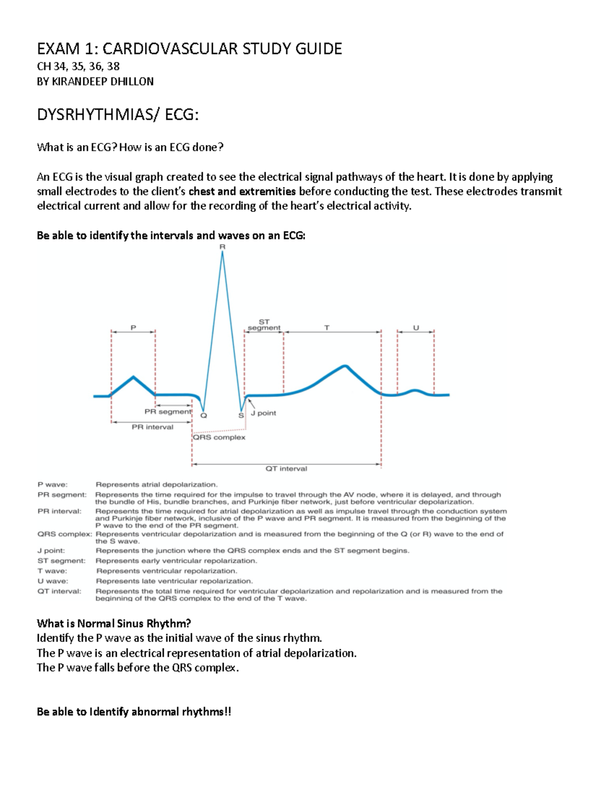 EXAM 1: Cardiovascular Study Guide for Chapters 34-38 - Studocu